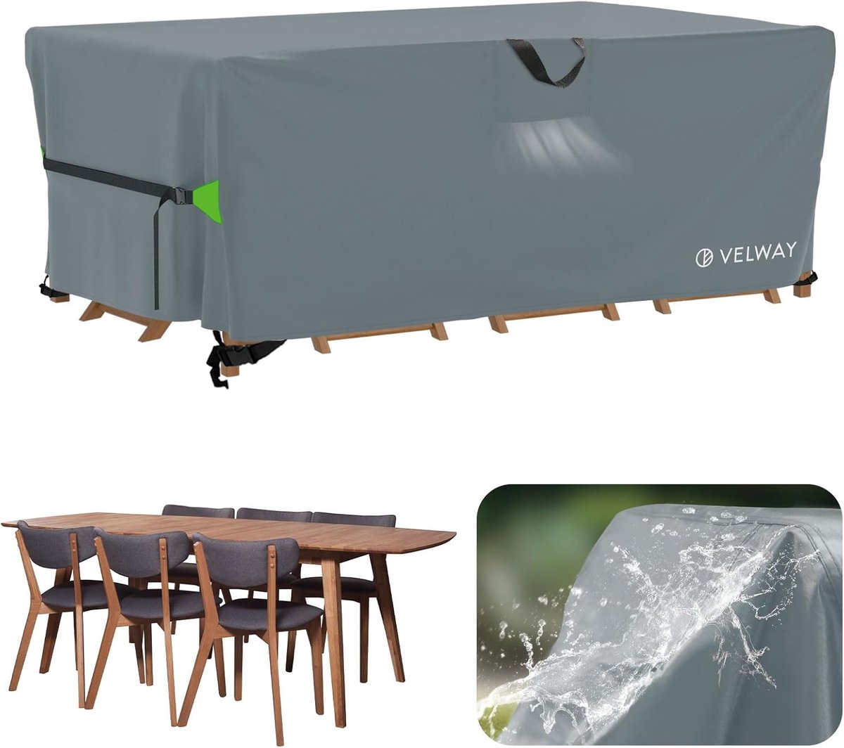Velway Afdekking voor tuinmeubelen, waterdicht, 180 x 120 x 74 cm, rechthoekige beschermhoes, winddicht - ShopVlot