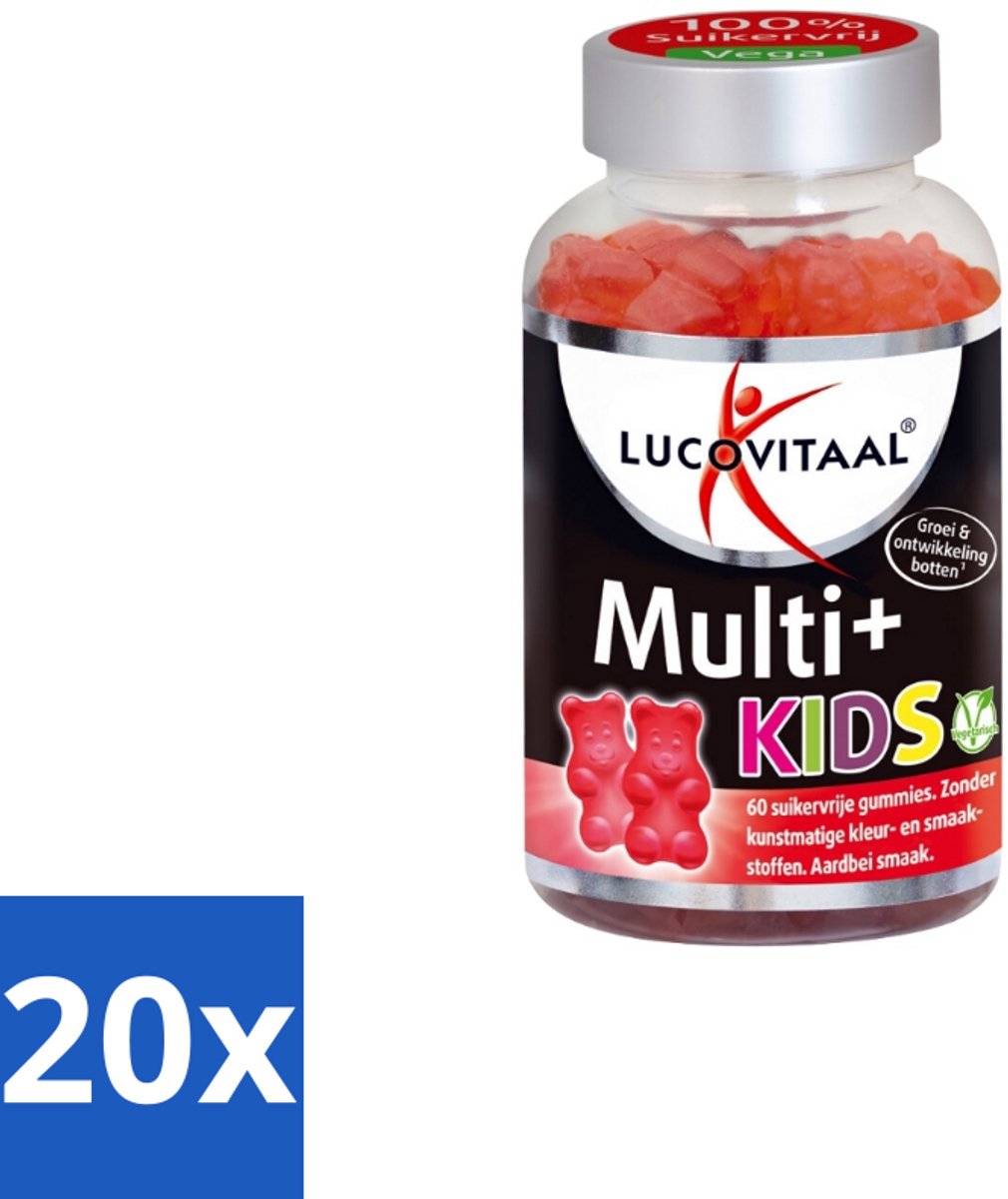 20 x Lucovitaal Vitamine Gummies Multi+ Kids 60 gummies - Multivitamine Gummies Voor Kinderen - Vitamine C Voor Kinderen - Vitamine D Voor Kinderen - Vitamine B12 Voor Kinderen - Suikervrije Gummies