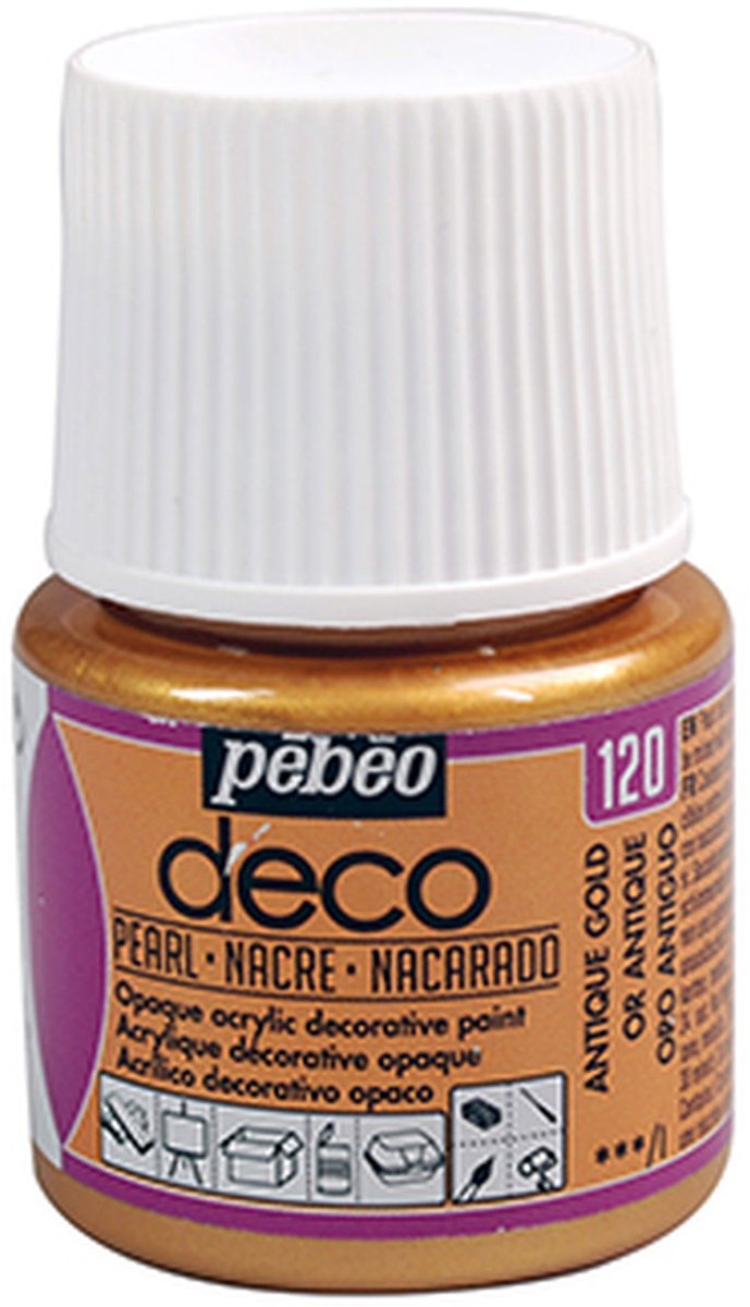 Verf antiek goud - acryl parelmoer - dekkend - 45 ml - déco - Pébéo