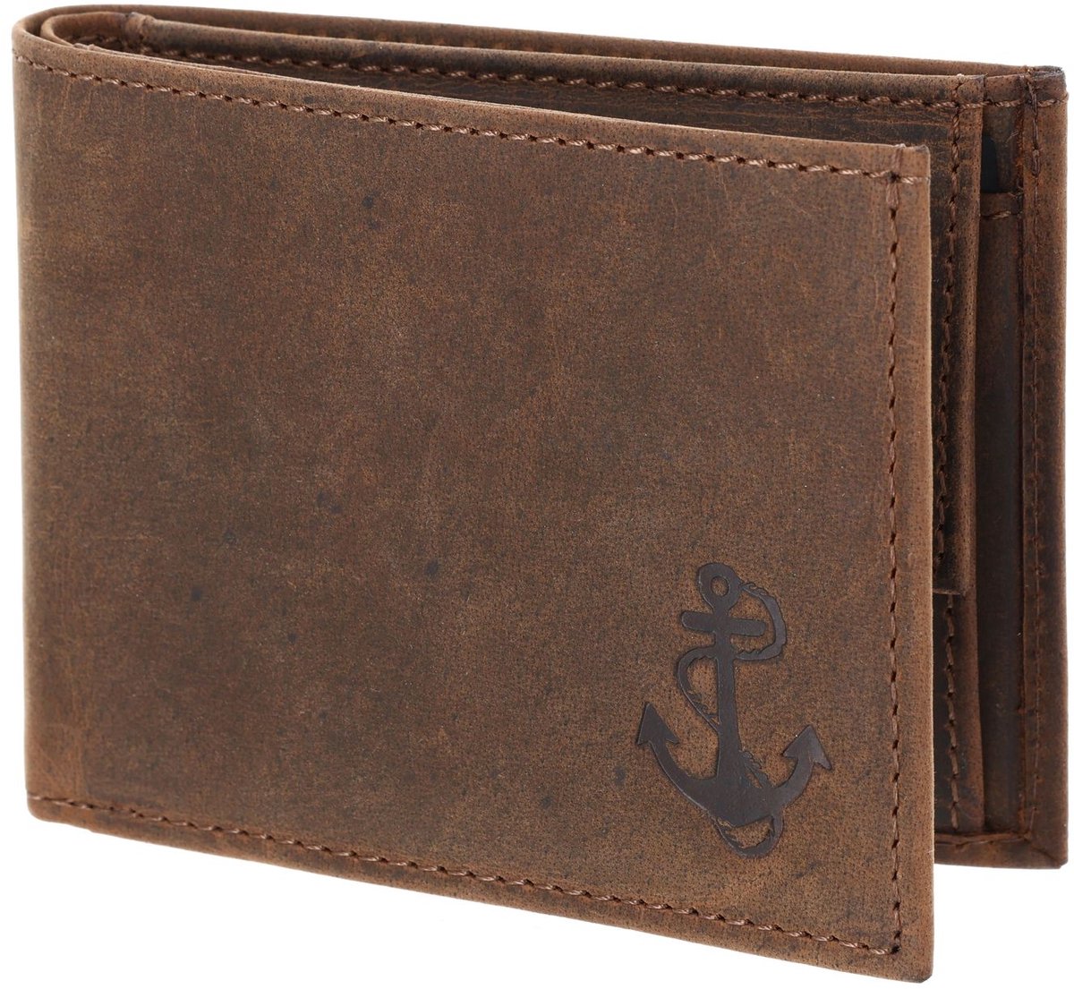 oxmox Leren portemonnee Leather RFID Protect Pocketbörse Freedom Anchor Embossed Vintage Dark Brown donkerbruin