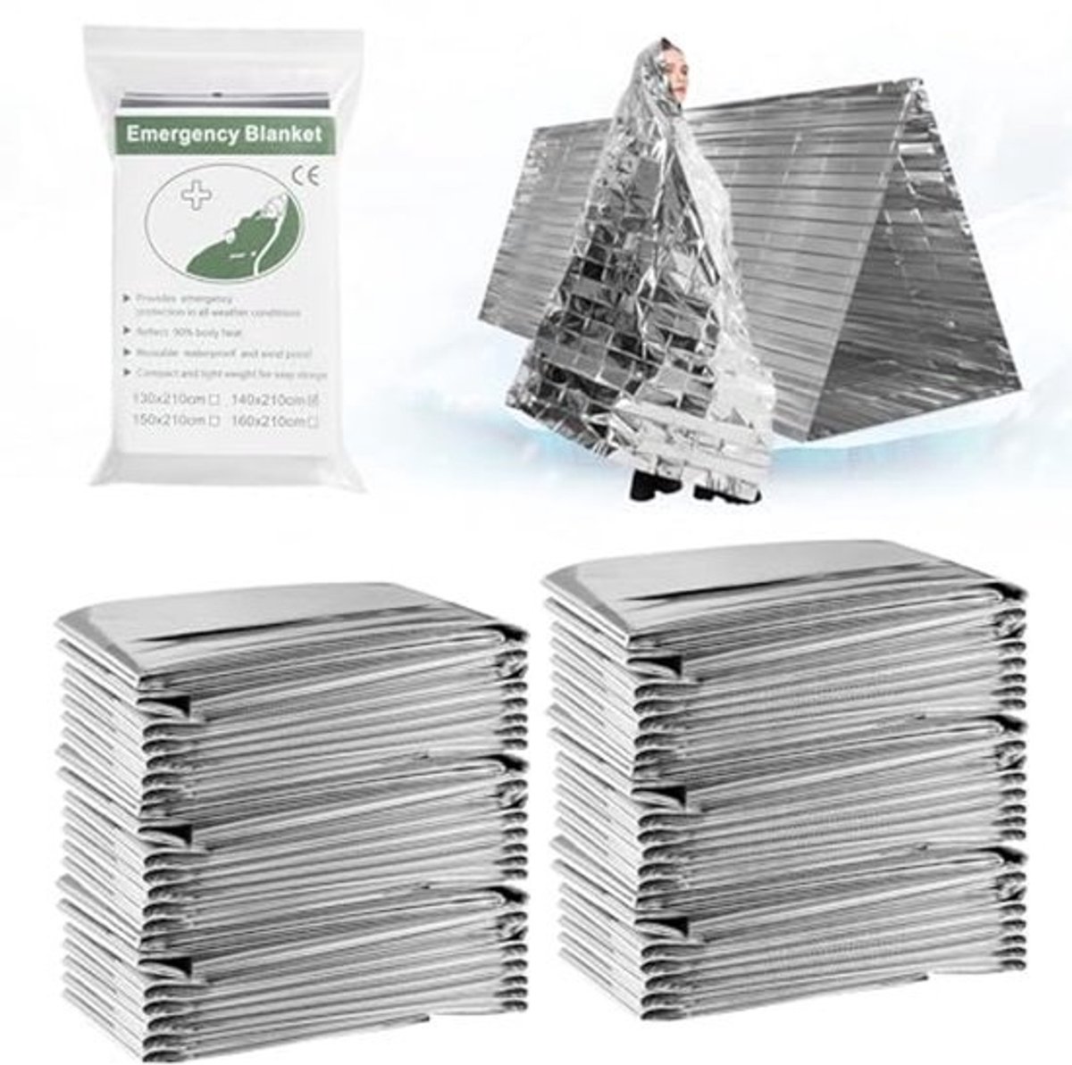 Thermische Hulpdeken voor Eerste Hulp en Camping - 210 x 140 cm, Aluminium Warmte Deken, Overlevingskit