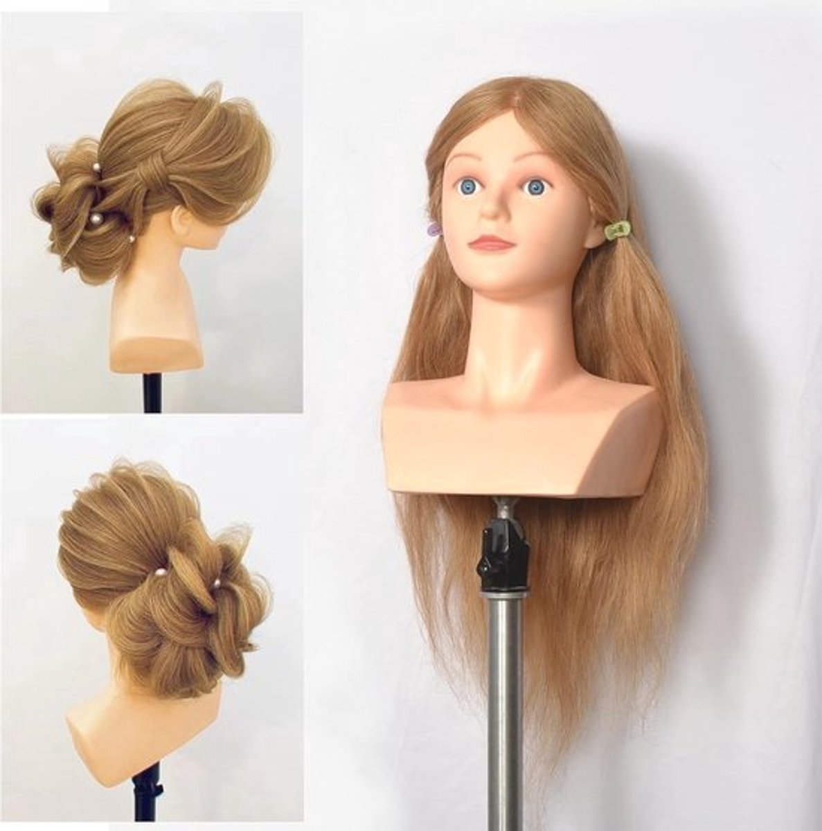 Oefenhoofden voor Kappers - 100% Natuurlijk Haar, 56 cm Mannequin Pop voor Cosmetologie