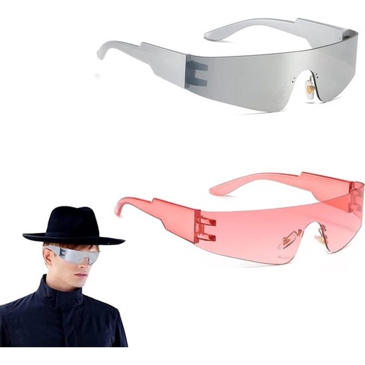 Futuristische Zonnebril Set - Zilver Roze - Cyclop Zonnebril - Ruimtebril - Alienbril - Leuk Rollenspel - Halloween Pasen Brillen