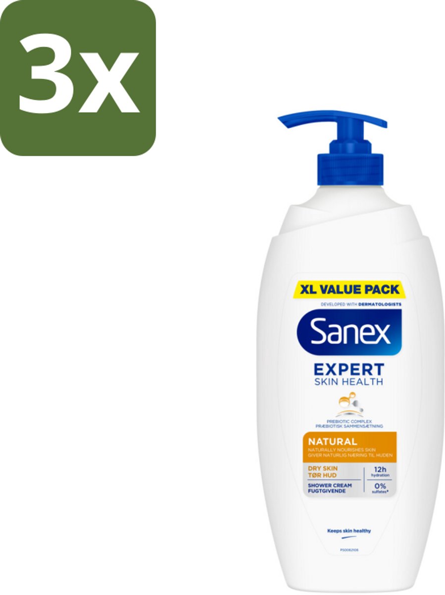Sanex – Douchecrème – Expert Skin Health Naturals – 750 ml - Bulkverpakking - 3 stuks
