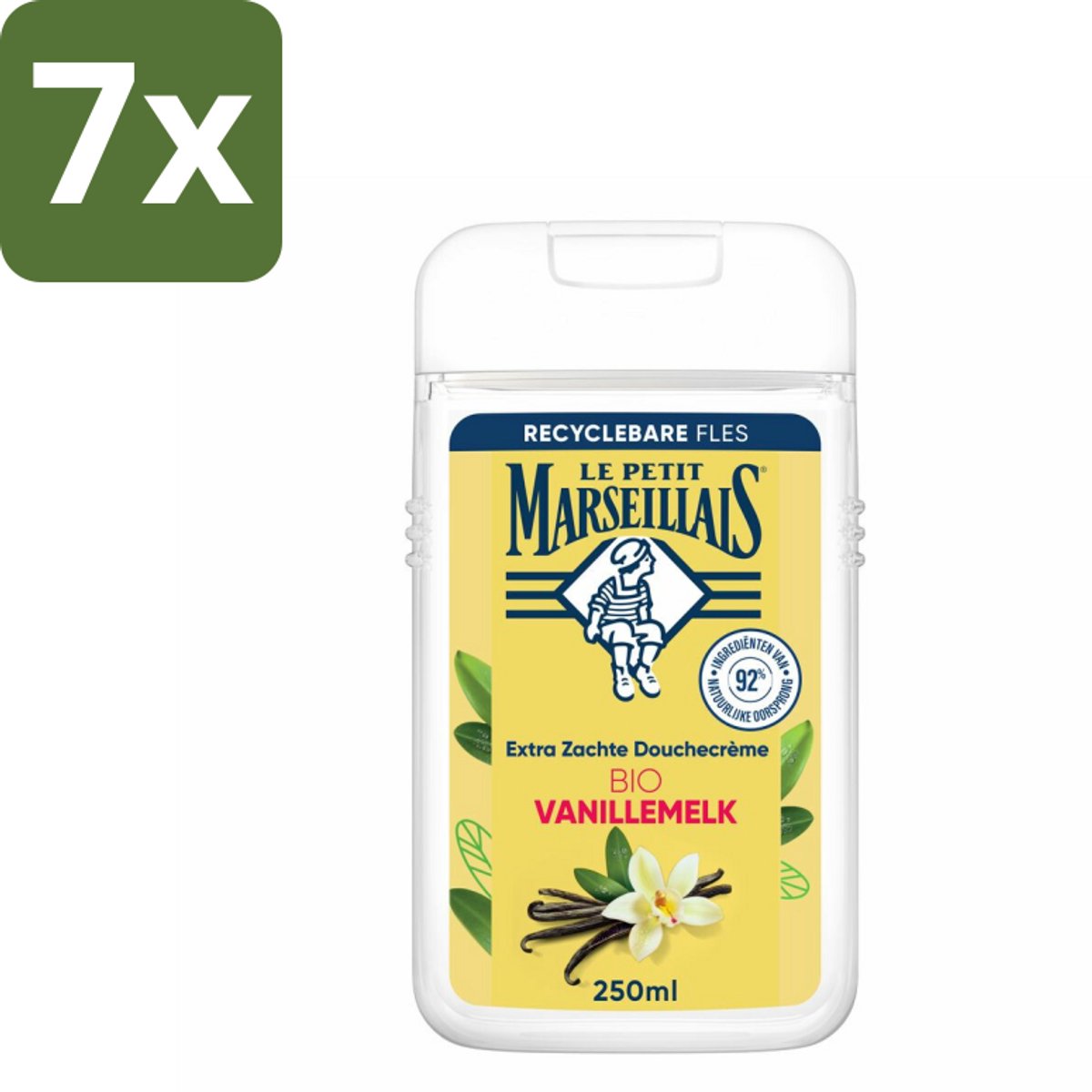 Le Petit Marseillais – Douchecrème – Lait de Vanille Bio – Extra zacht – 250 ml - Bulkverpakking - 7 stuks