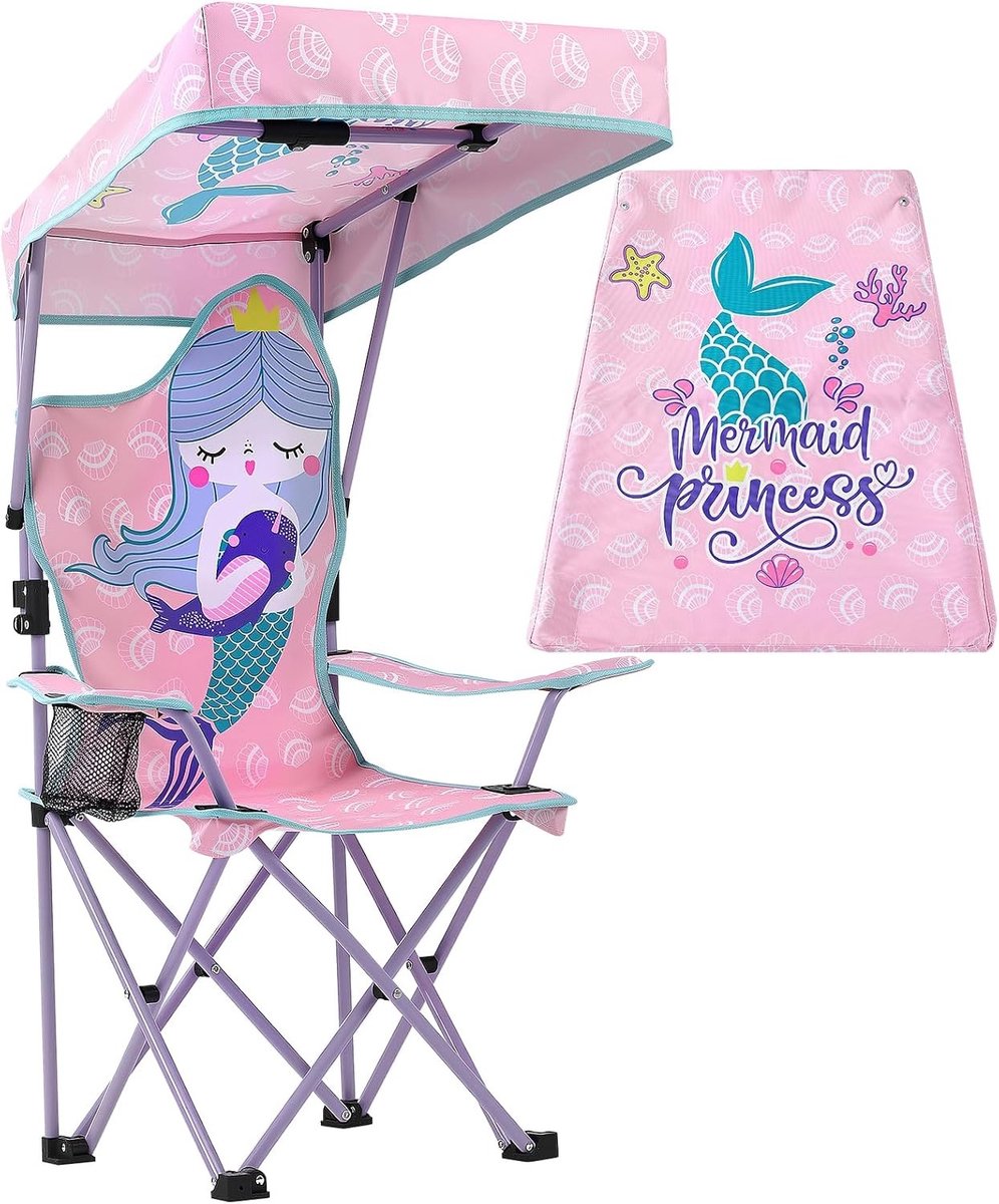 Vouwbare kinderstoel met parasol en bekerhouder - Ideaal voor kamperen, tuin en strandactiviteiten
