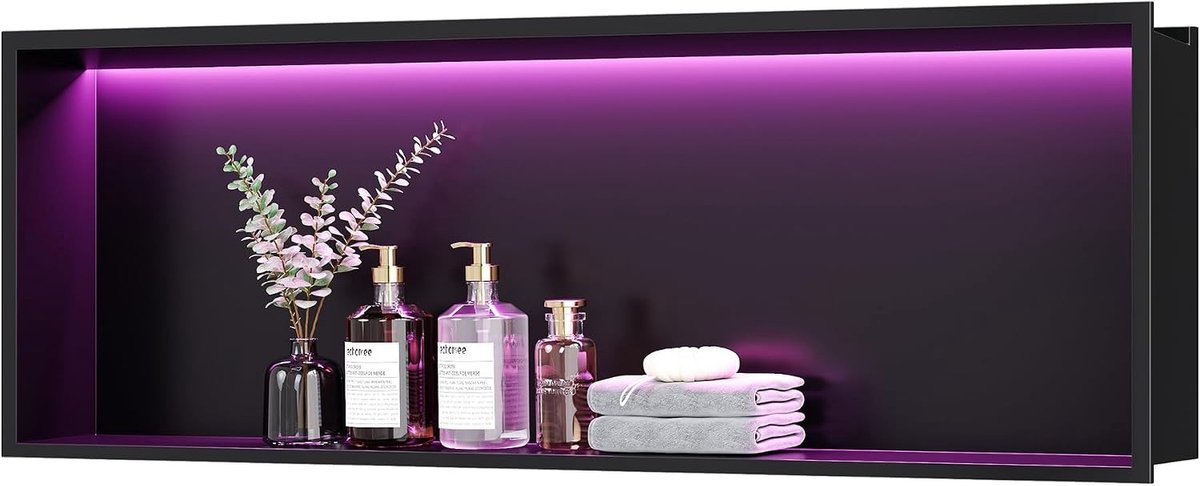 Wandnis Douche - Zwart - 60 x 30 cm - Roestvrij Staal met RGB LED Licht - Voor Badkamer