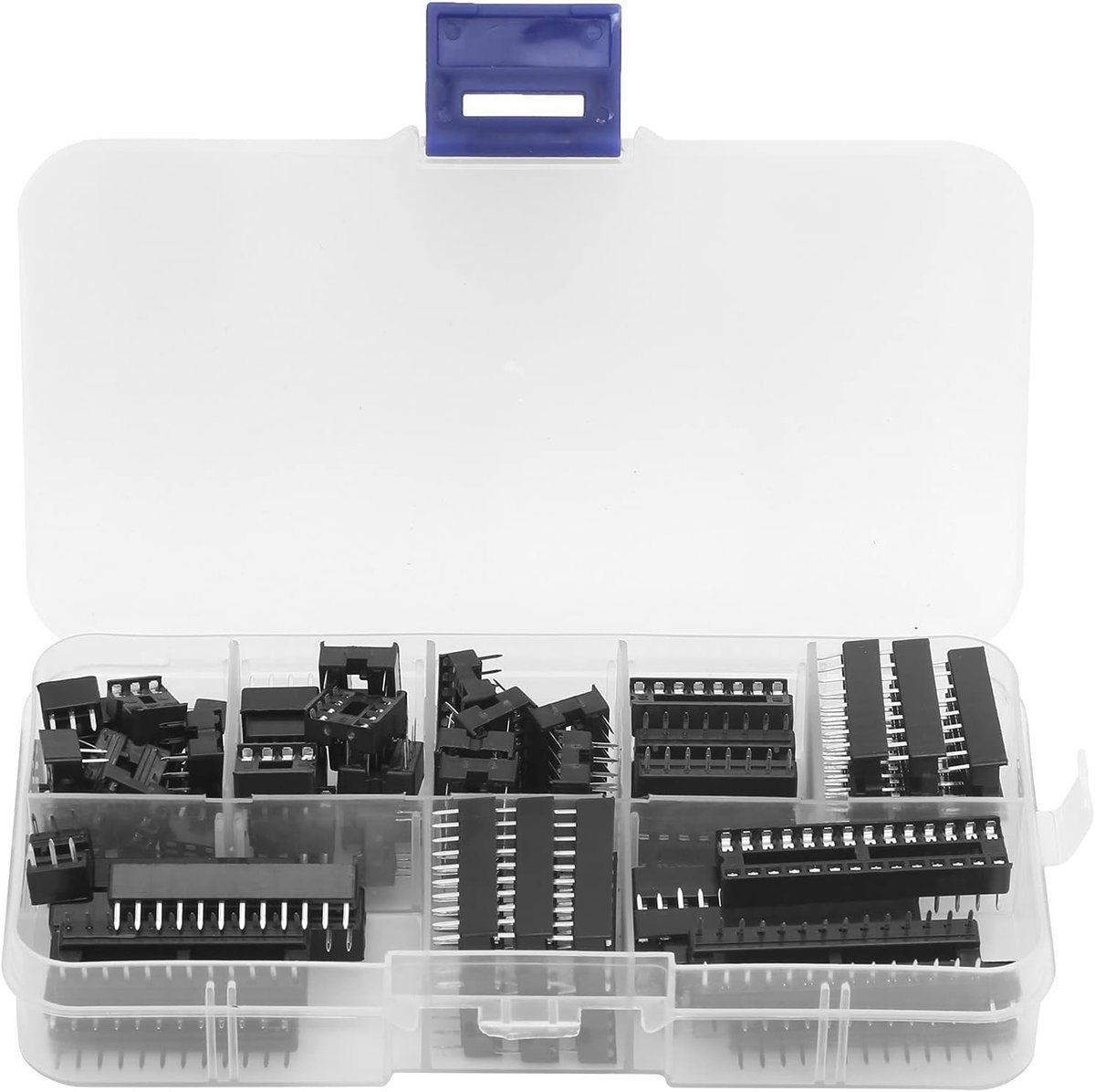 66-delige IC socket adapter set met 6, 8, 14, 16, 18, 20, 24 en 28-pins configuraties voor elektronica reparatie en onderhoud van printplaten