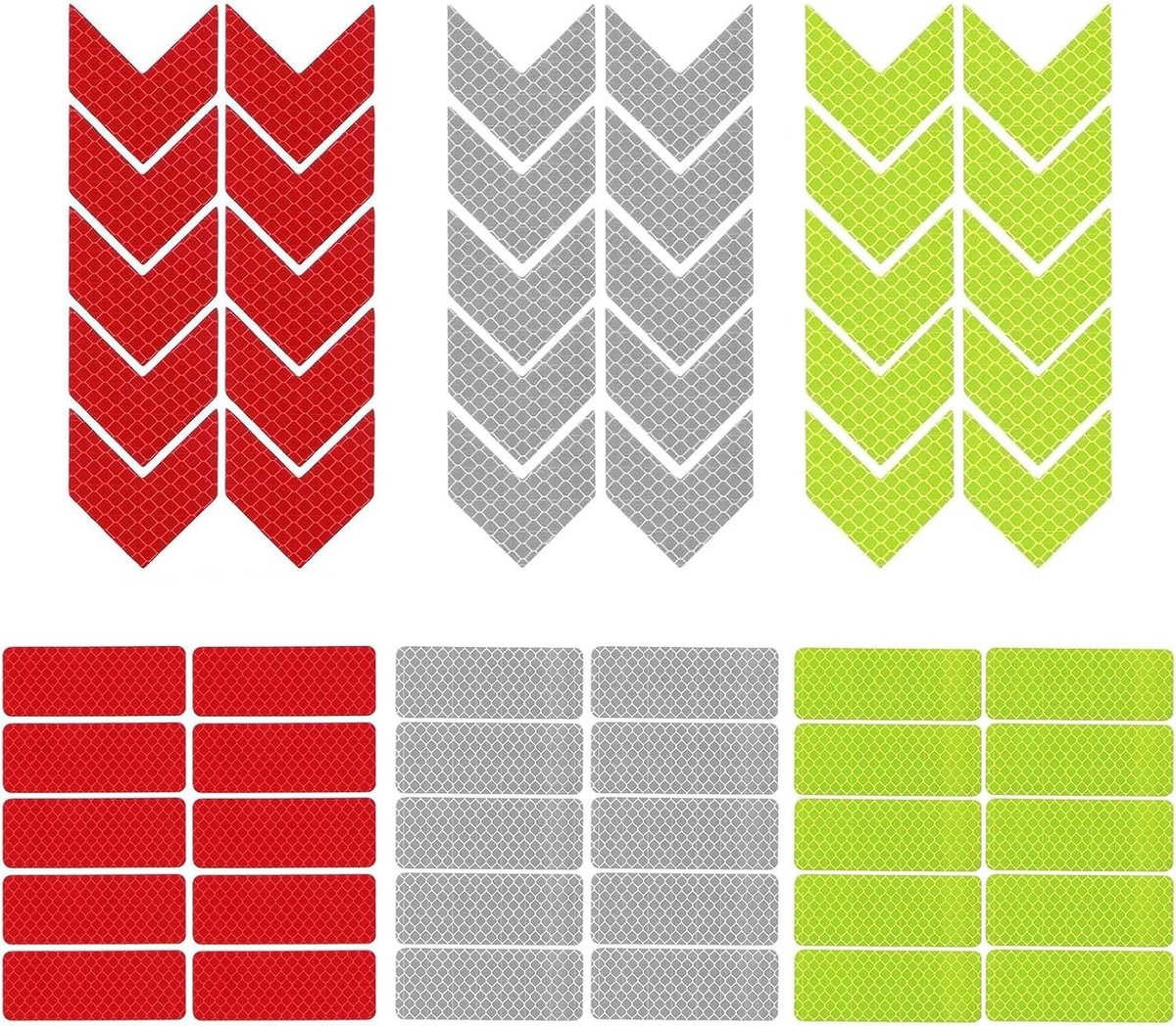 Set van 60 Reflecterende Stickers en Reflectortape, Zelfklevende Veiligheidsreflectoren in 2 Vormen en 3 Kleuren voor Fiets, Motor, Auto en Kinderwagen