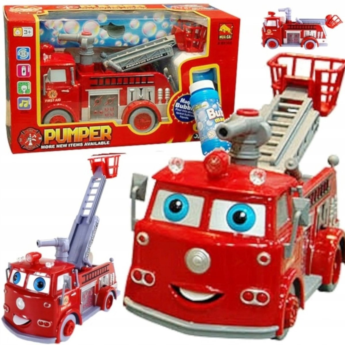 Grote Brandweerwagen met Bellen en Lichtjes - Rood