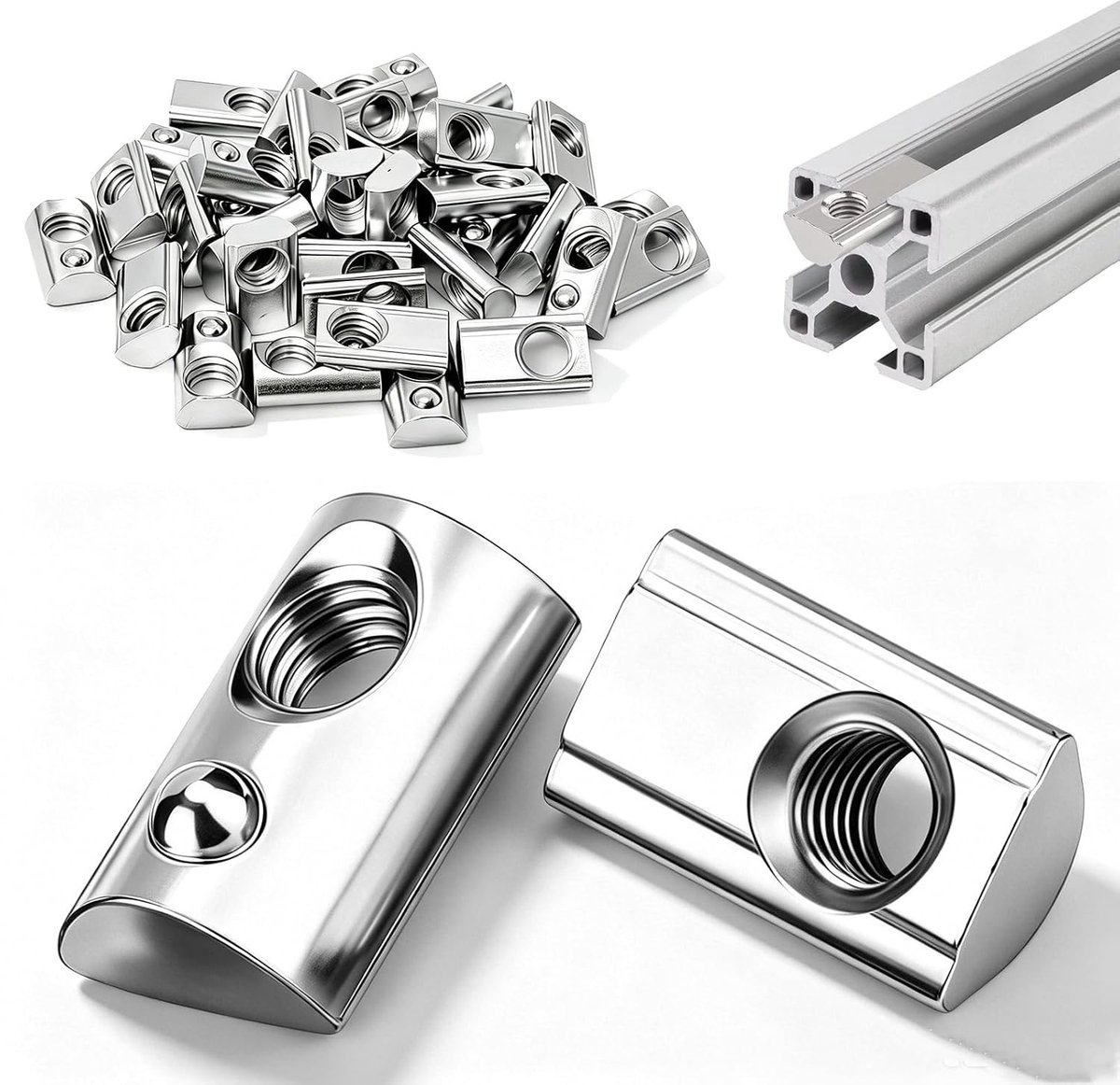 Groefstenen voor aluminium profielen - 45 stuks M6 kogel, 20x20 mm, geschikt voor groef 6 en montage