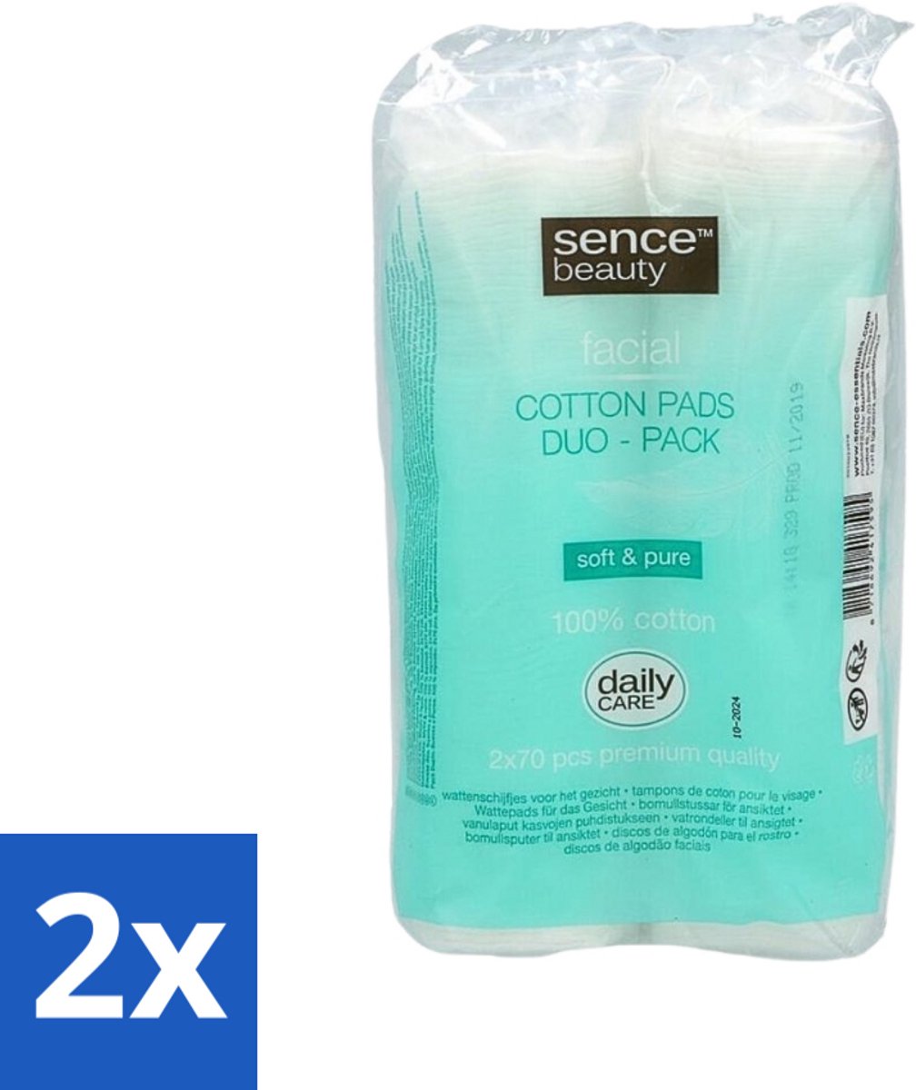 2 x Sence - Wattenschijfjes - Zacht & Sterk - 2 x 70 Wattenstaafjes - Wattenschijfjes - Gezicht Reinigen - Make-up Verwijderen - Nagellak Verwijderen - Huid Verzorging