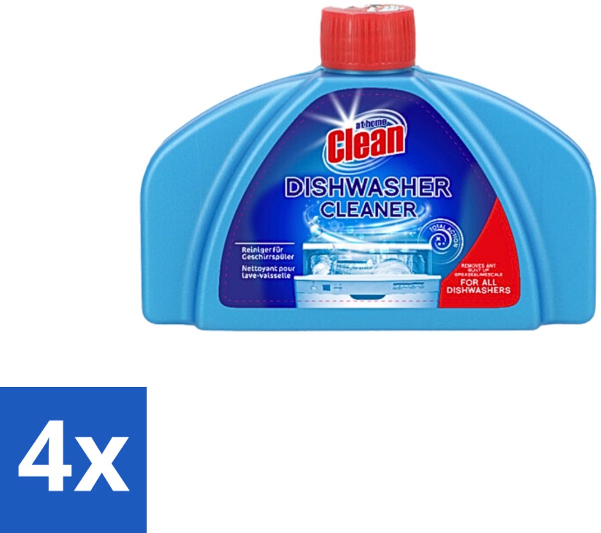 4 x At Home - Clean - Vaatwas Machinereiniger - Verwijdert Hardnekkig Vuil - 250 ml - Vaatwasmachine Reiniger - Vaatwasmachine Reiniging - Vaatwasmachine Kalkaanslag - Vaatwasmachine Vet - Vaatwasmachine Vuil