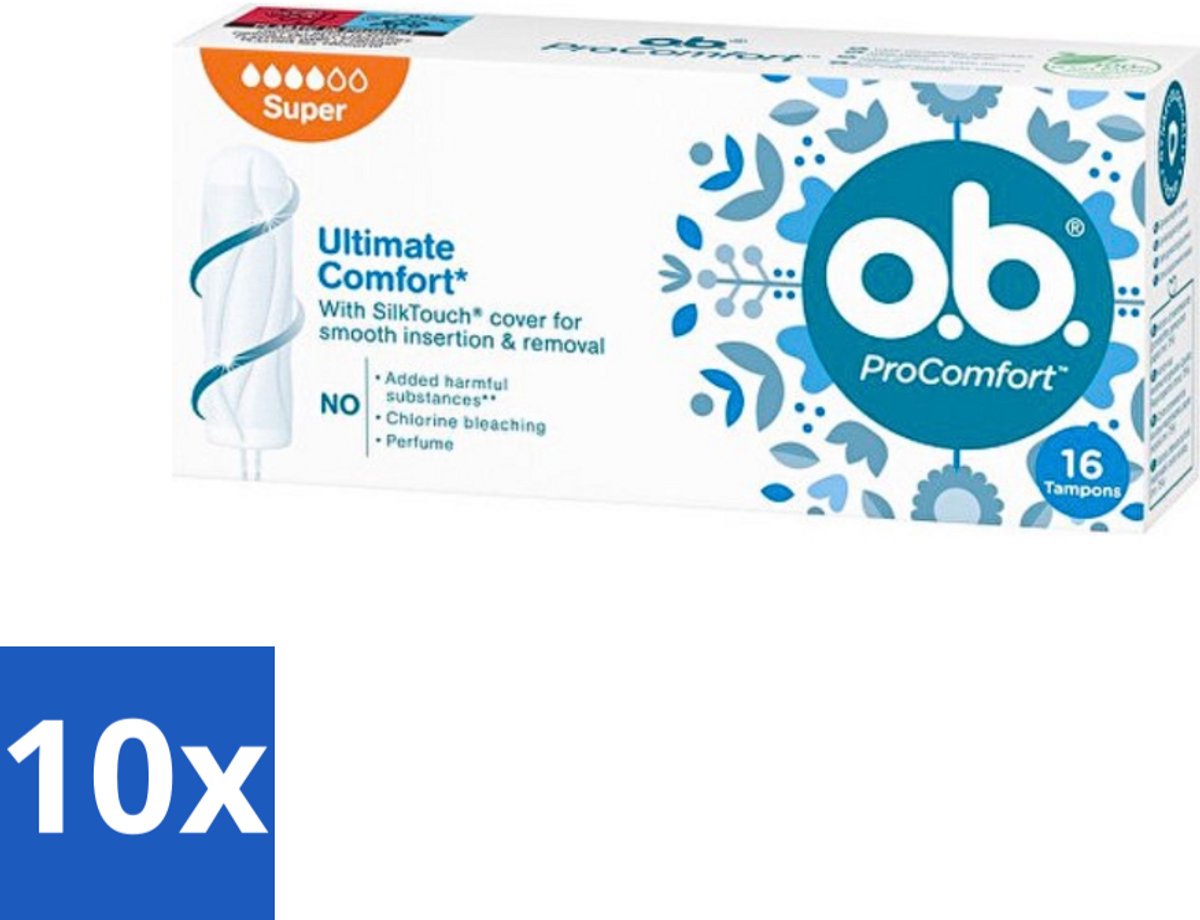 10 x o.b. Tampons - ProComfort Super - Voor Comfort en Zachte Bescherming - 16 Tampons - Tampons - Menstruatiebescherming - Comfort - Zachte Bescherming - 100% Plantaardige Kern