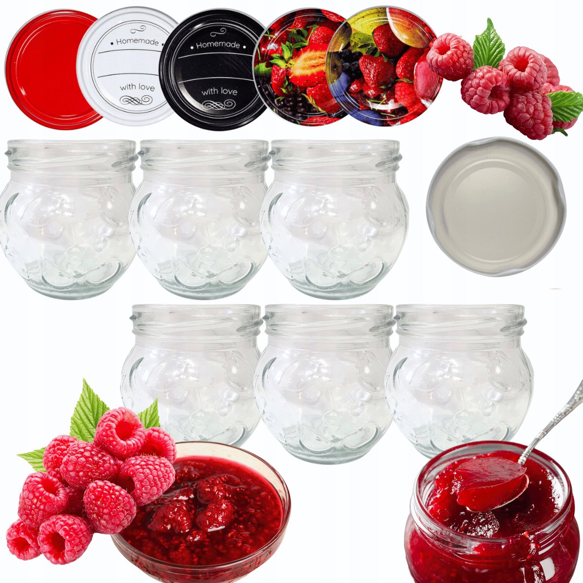 6x Glazen Potten 215ml met Twist-Off Deksel (66mm) voor Jam, Kruiden