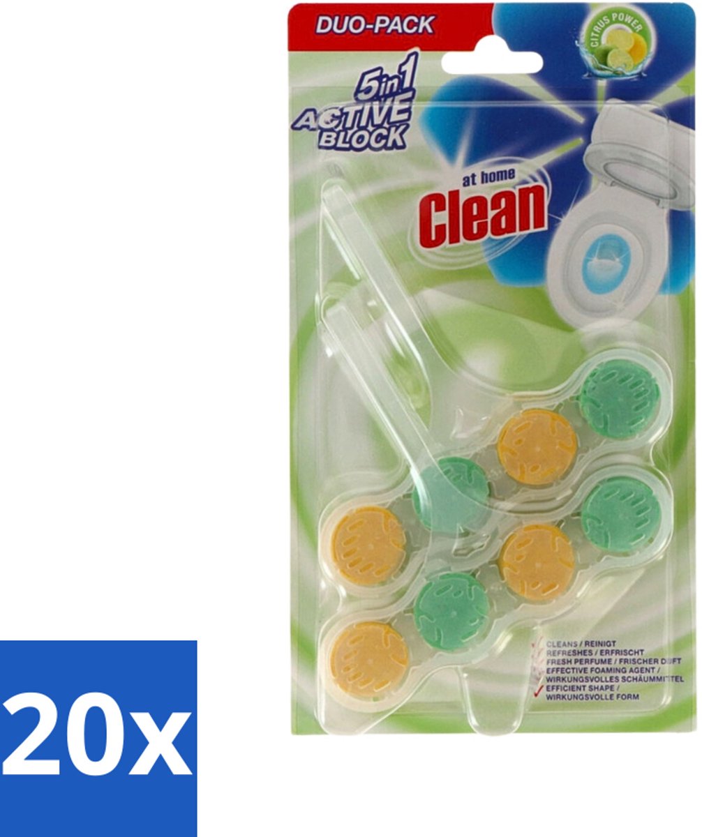 At Home - Clean - Toiletblok - 5in1 Active - Citrus Power - Neutraliseert & Reinigt - 2 Blokken - Bulkverpakking - 20 stuks