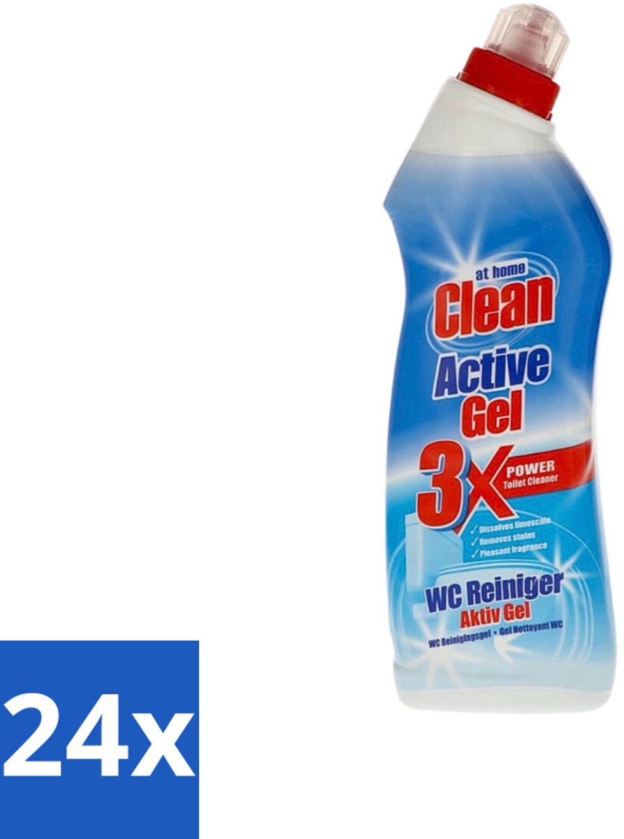 24 x At Home - Clean - Active Gel - Toiletreiniger - Extra Krachtig - 750 ml - Toiletreiniger - Kalkverwijdering - Toilet Reinigen - Toilet Reiniging - Toilet Hygiëne