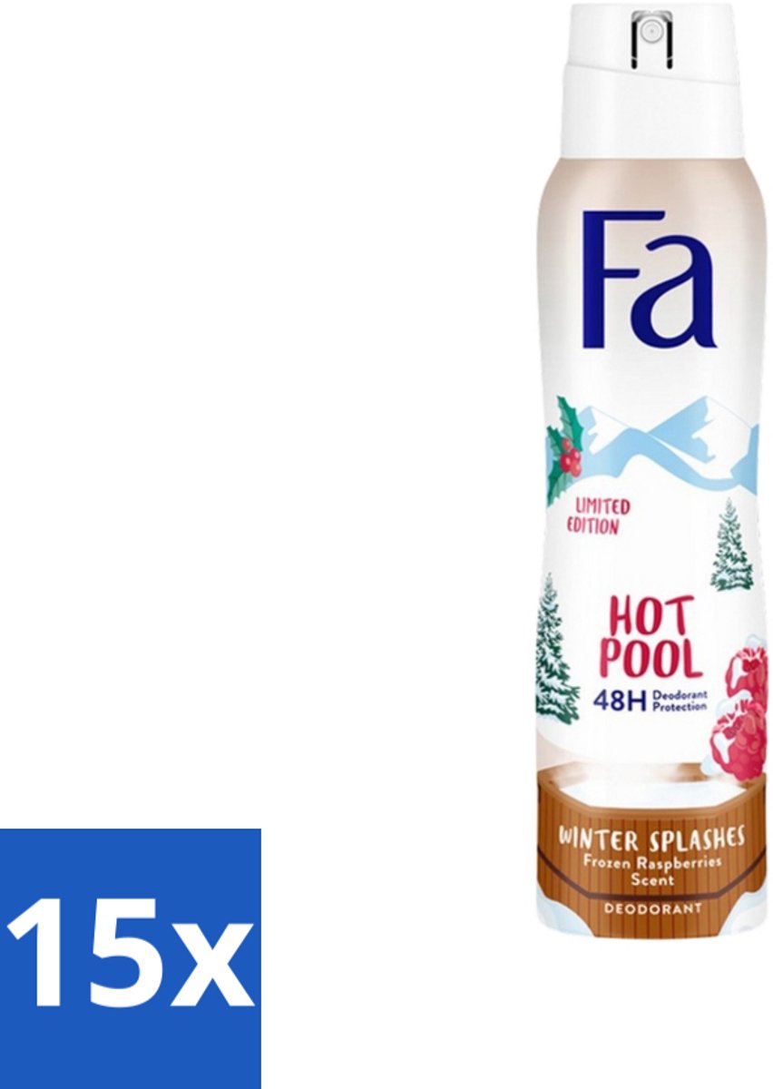 Fa - Deospray - Winter Splashes - 48 uur Bescherming - Frozen Raspberry - Verfrissend & Fruitig - 150 ml - Bulkverpakking - 15 stuks