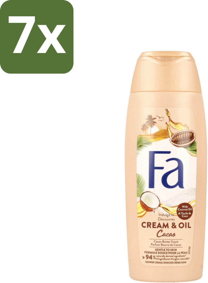 7 x Fa - Douchecrème - Room & Olie Kokosnuss Kakaoboter - Verzachtend & Voedend - 250 ml - Douchecrème - Kokosnoot - Cacaoboter - Natuurlijke Ingrediënten - Verzorgende Douche