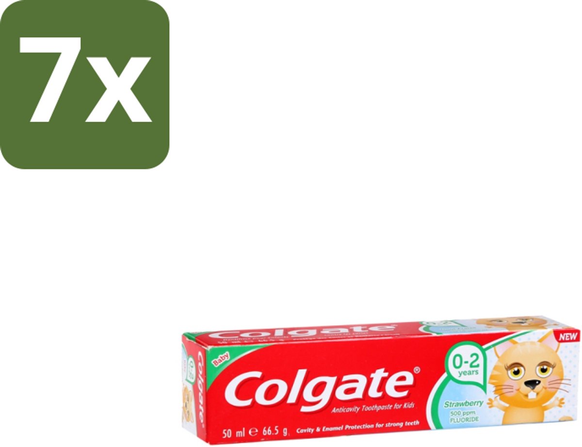 7 x Colgate - Aardbeismaak - Kindertandpasta - Voor 0 tot 2 jaar oud - 50ml - Baby Tandenpoetsen - Kindertandpasta - Aardbeismaak - Melkgebit - Gaatjes Voorkomen