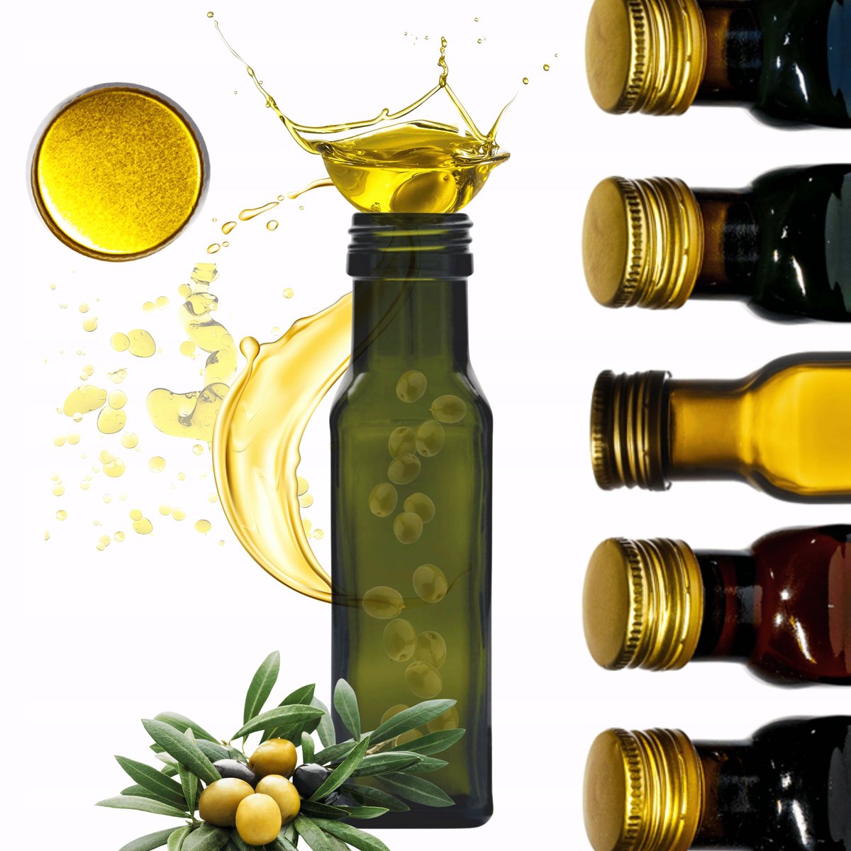 Groene glazen fles 100ml met dop voor olie, olijfolie, etc.