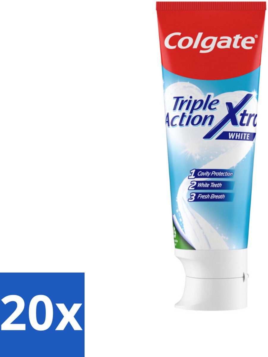 20 x Colgate Tandpasta Triple Action Xtra White 75 ml - Tandpasta - Gaatjes - Wittere Tanden - Frisse Adem - Mondverzorging