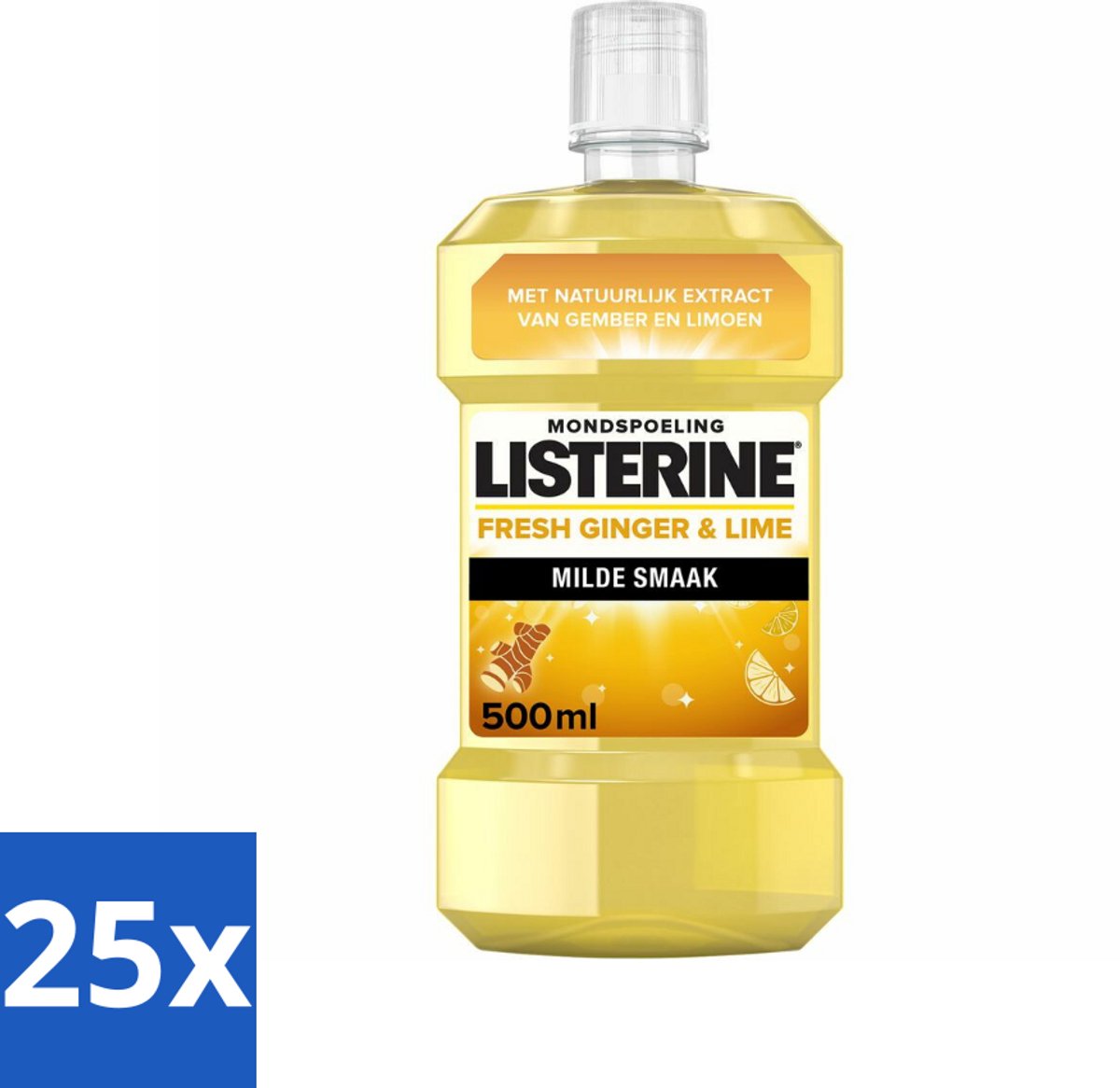 25 x Listerine - Mondwater - Fresh Ginger & Lime - 500 ml - Mondspoeling - Gember En Limoen - Tandplak - Bacteriën - Fluoride