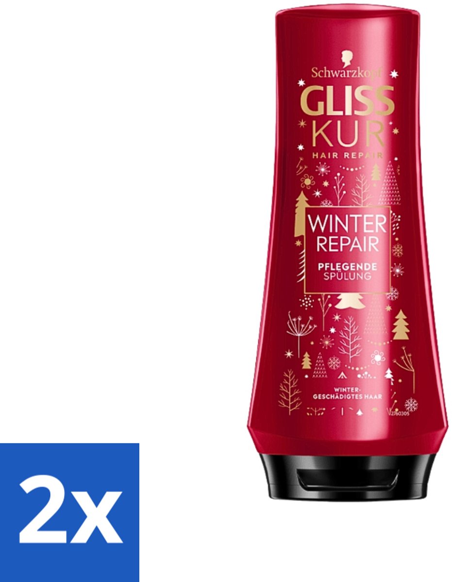 2 x Gliss-Kur - Conditioner - Winter Repair - Herstelt & Verzorgt - 200 ml - Winter Haar Verzorging - Haar Herstel - Haar Bescherming - Keratine Haar - Cranberry Haar