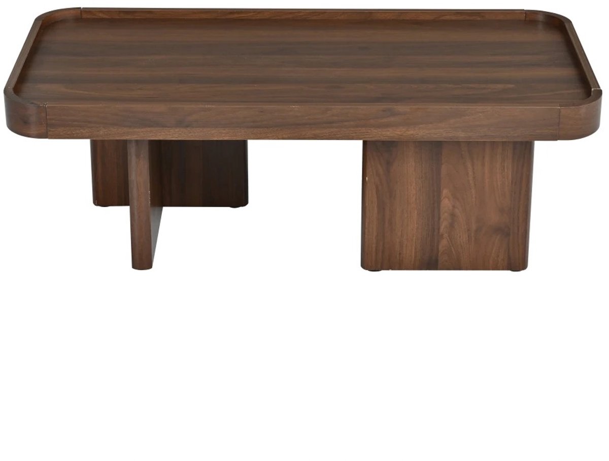 Emvae Salontafel - Koffietafel - Bijzettafel met Afgeronde Hoeken en Opstaande Rand - 100 x 50 x 35,5 cm - MDF en Spaanplaat - Walnoot