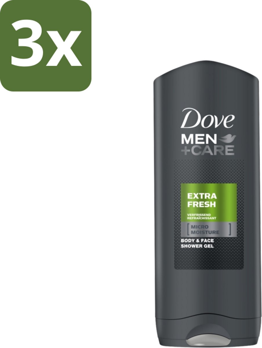 3 x Dove - Douchegel - Men+ Care Extra Fresh - Verfrissend en energiegevend - 250 ml - Douchegel - Huidbeschermend - Gevoelige Huid - Uitdroging - Kalmerend