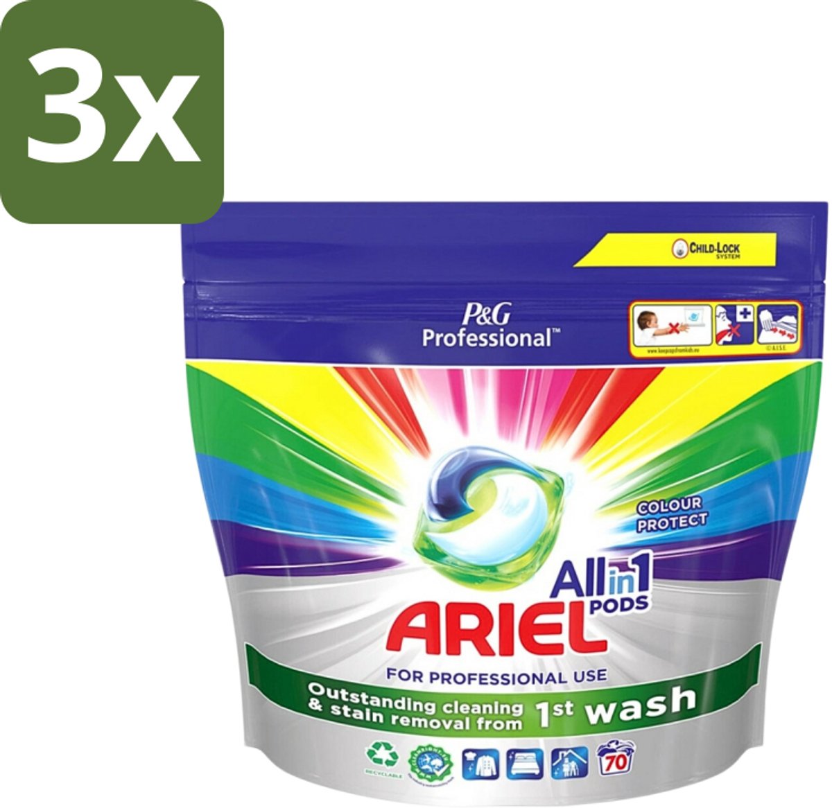 3 x Ariel - Color - All-In-1 Wasmiddel Pods - Beschermt Kleuren - 70 Wasbeurten - Wasmiddel - Wasmiddel Pods - Kleurbescherming - Wasmiddel Voor Gekleurd Was - Wasmiddel Voor 30°C