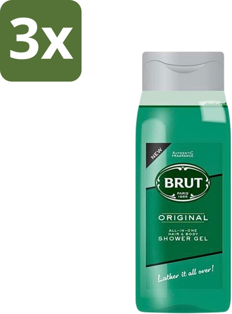 3 x Brut - Douchemiddel - All in One Haar en Body - Original - Verzorgend & Verfrissend - 500ml - Douchegel Haar En Lichaam - All In One Douchegel - Brut Original - Verzorgende Douchegel - Frisse Douchegel