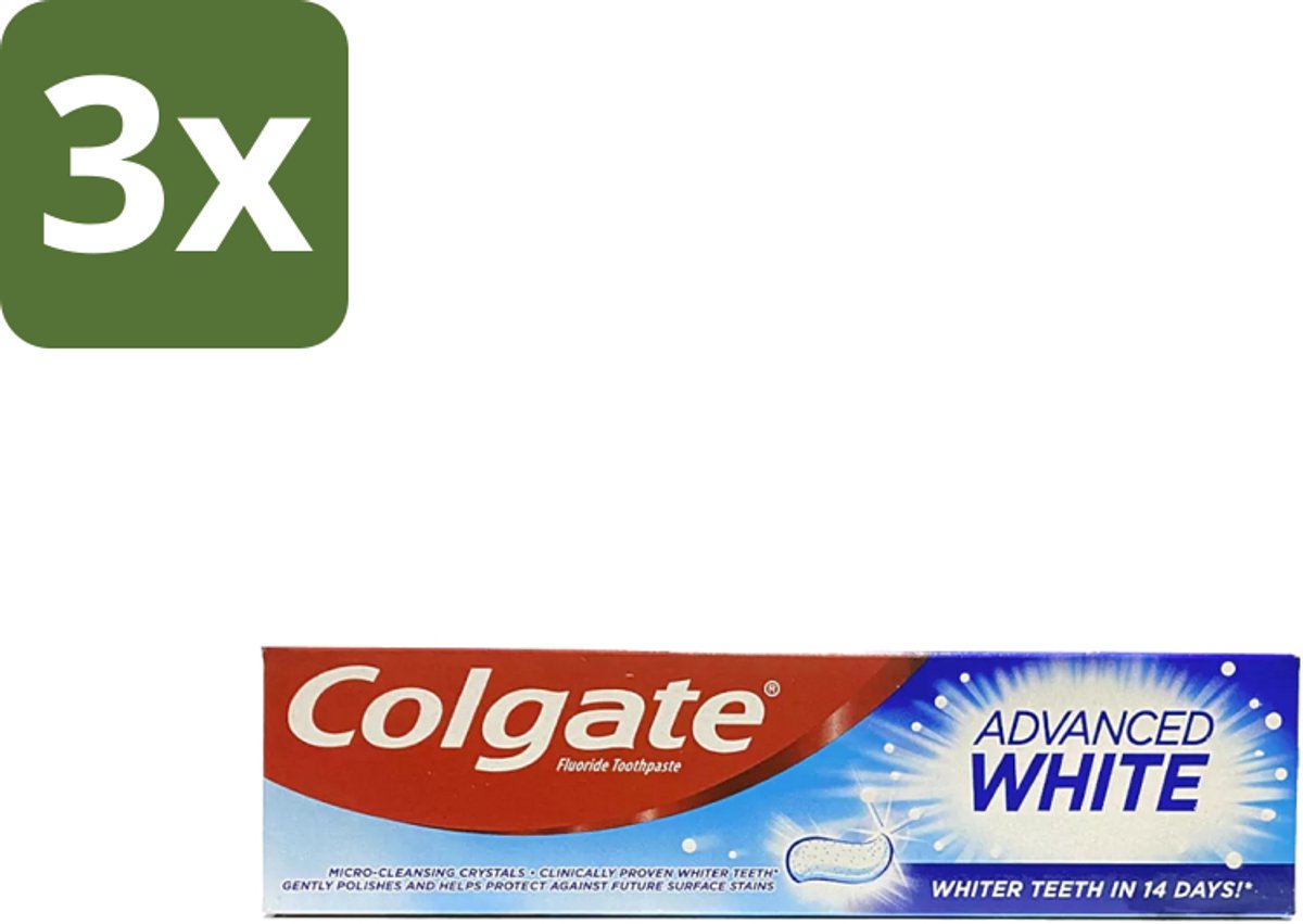 3 x Colgate - Advanced White - Tandpasta - 100ml - Tandpasta - Witte Tanden - Vlekverwijdering - Tandbederf - Gaatjes