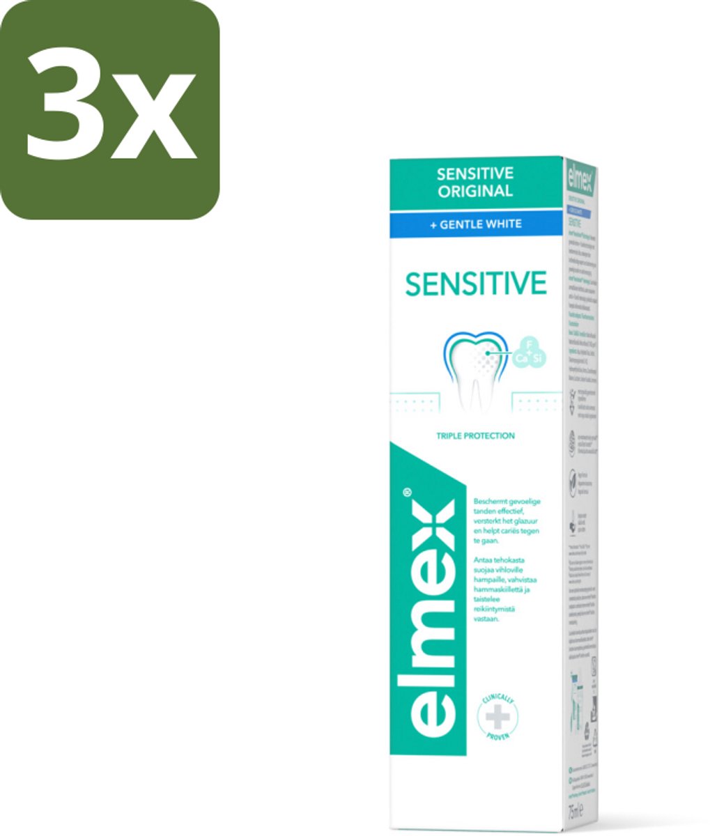 3 x Elmex Tandpasta Sensitive Gentle White 75 ml - Tandpasta - Mondhygiëne - Tanden - Tandvlees - Glimlach