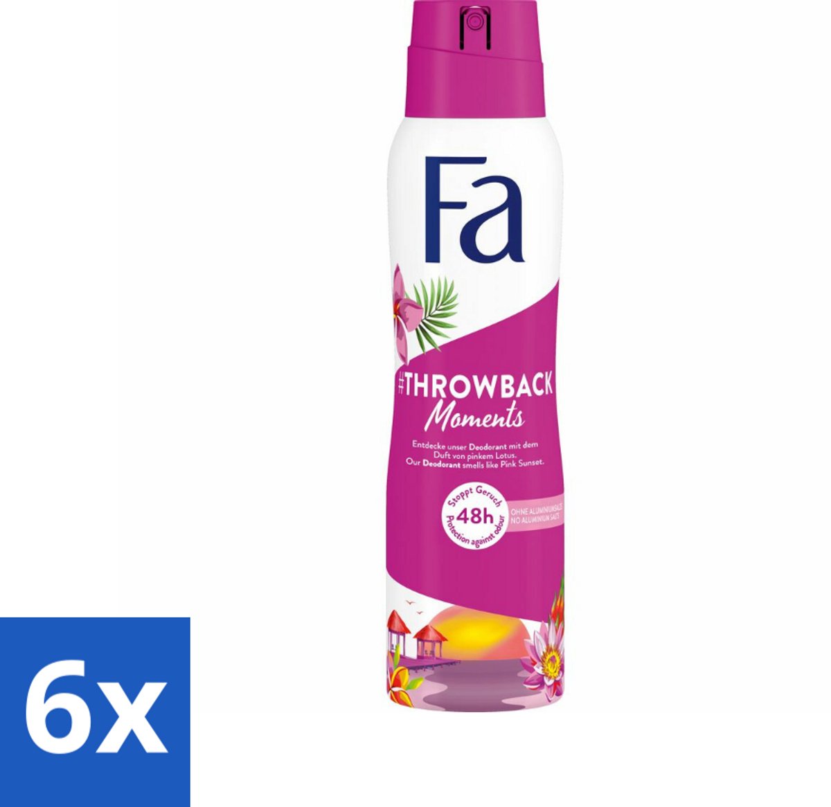 6 x Fa Deodorant Spray Throwback Moments 150 ml - Deodorant Spray - 48 Uur Bescherming - Roze Lotus Geur - Frisheid - Hydratatie