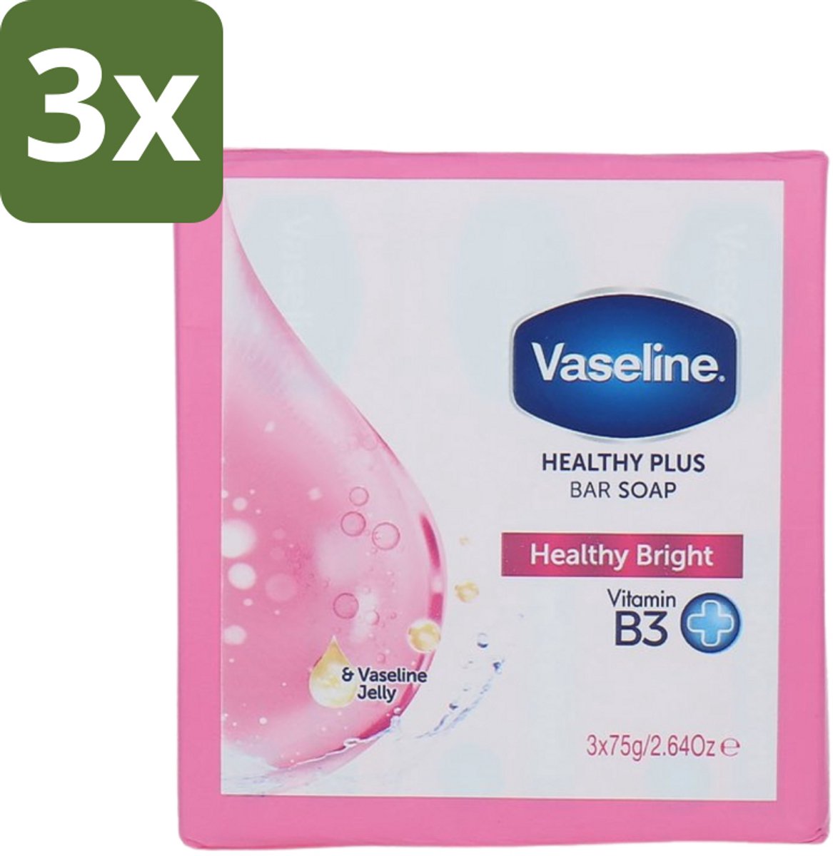 3 x Vaseline - Healthy Bright - Zeeptablet - Reinigend & Verzorgend - 3x75 ml - Zeep - Huidverzorging - Reiniging - Gezondheid - Handen