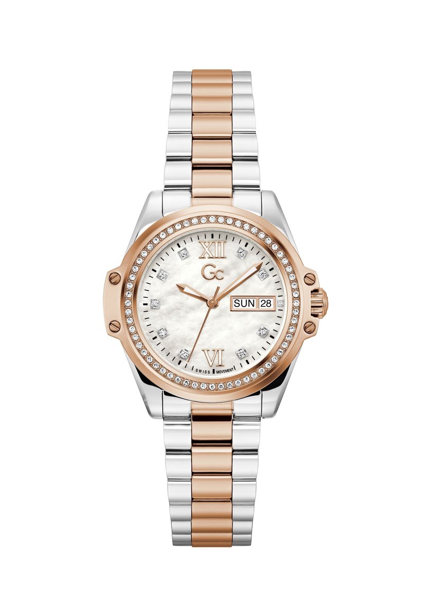 Gc Gc Bolt Lady Mid Size Metal Analoog Quartzhorloge Zilverkleurig En Roségoudkleurig Kast Gemaakt Van 100% Roestvrij Staal En Een Armband Van 100% Roestvrij Staal 34 Z53001L1