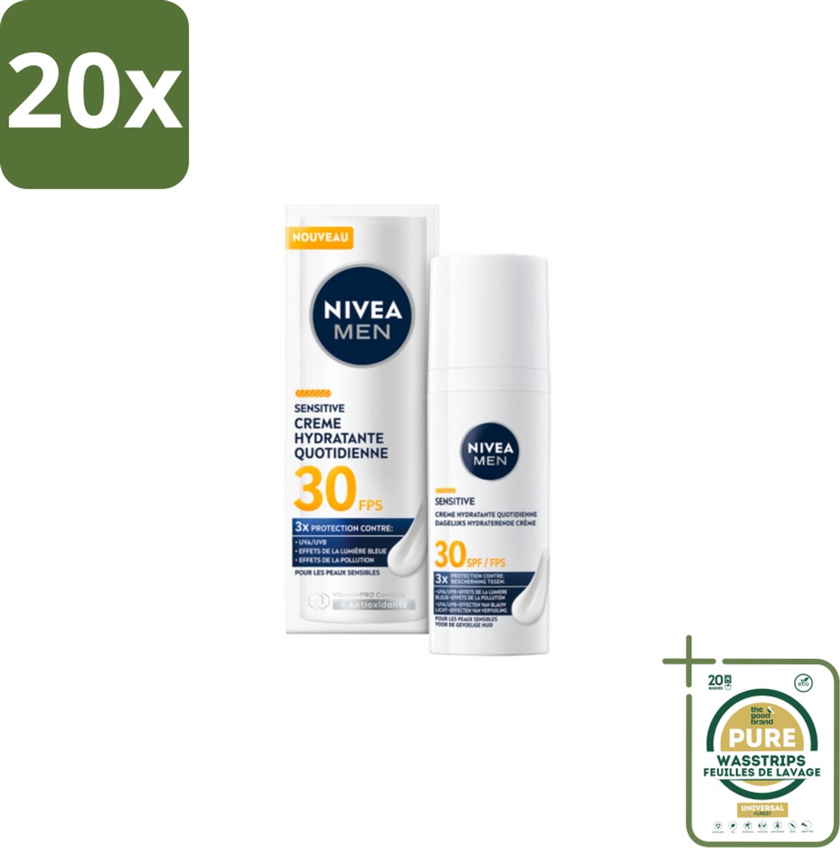 20 x NIVEA MEN – Gezichtscrème – Sensitive, Gevoelige huid, SPF30 – 50 ml - Grootverpakking - Koffie - Koffiezetapparaat - Koffiezetapparaat