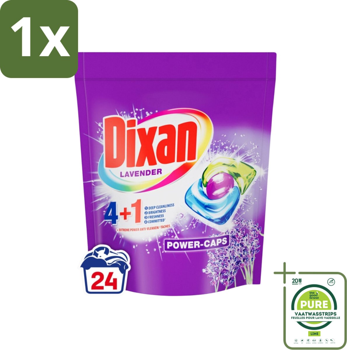 1 x Dixan Power Caps - Wasmiddelcapsules en Vlekverwijderaar - Extreme Power - Gekleurde Was - Lavendel - 24 Wasbeurten - Wasmiddelcapsules - Vlekverwijderaar - Gekleurde Was - Lavendelgeur - Wasverzachter