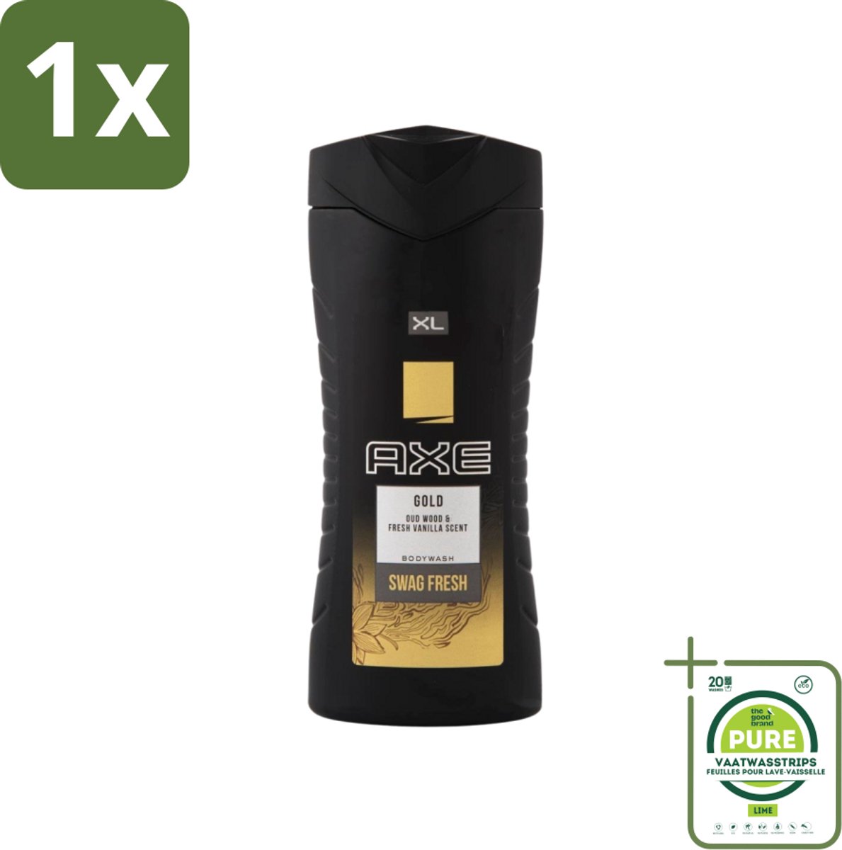 1 x Axe XL - Douchegel - Gold - Oud Wood & Fresh Vanilla - Swag Fresh - 400 ml - Douchegel - Axe Gold - Oud Hout - Vanille - Frisse Geur