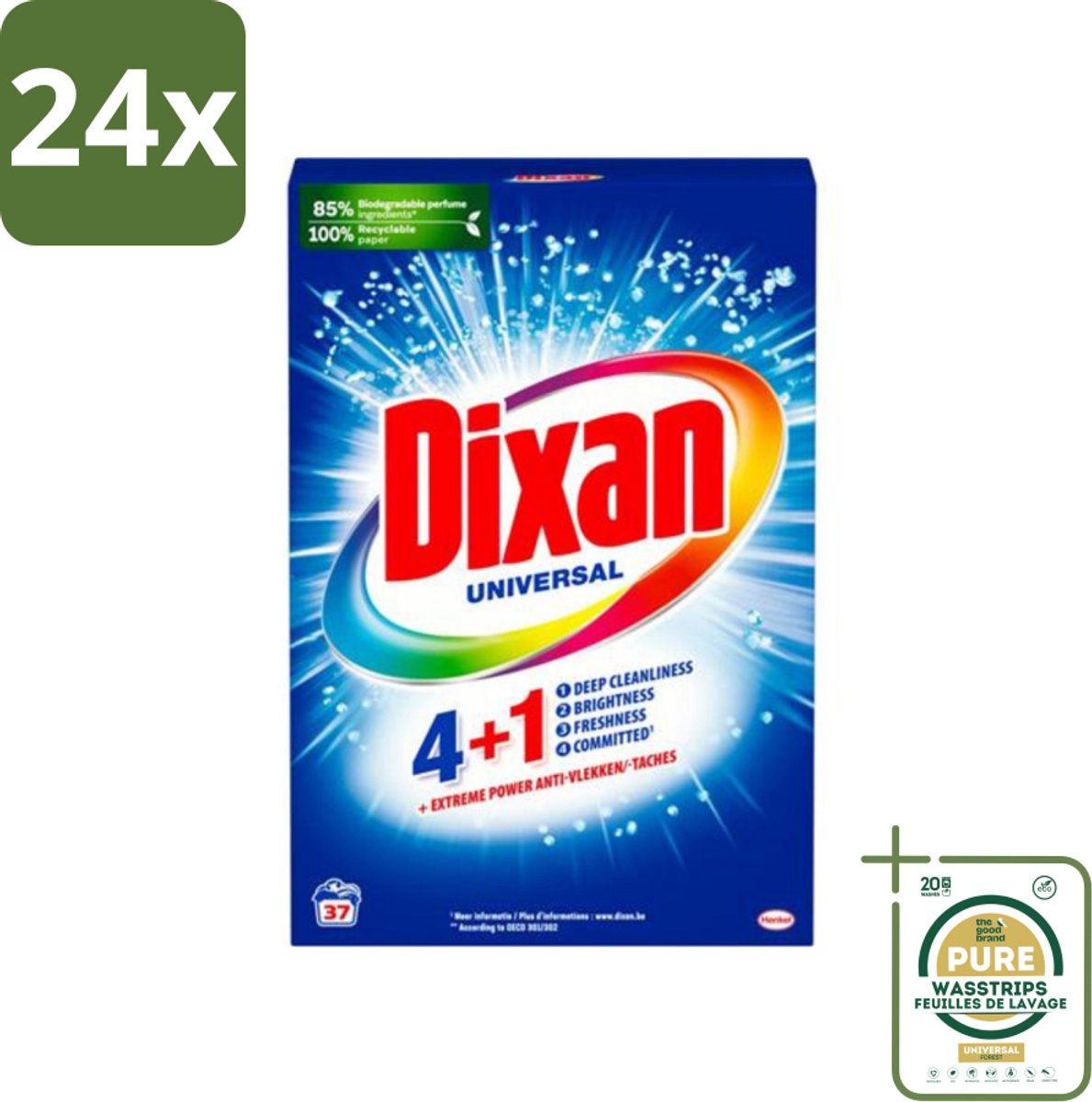 Dixan Universal - Waspoeder en Vlekverwijderaar - Extreme Power - Witte en Gekleurde Was - 37 Wasbeurten - Voordeelverpakking - 24 stuks - Wasmiddel - Waspoeder wit