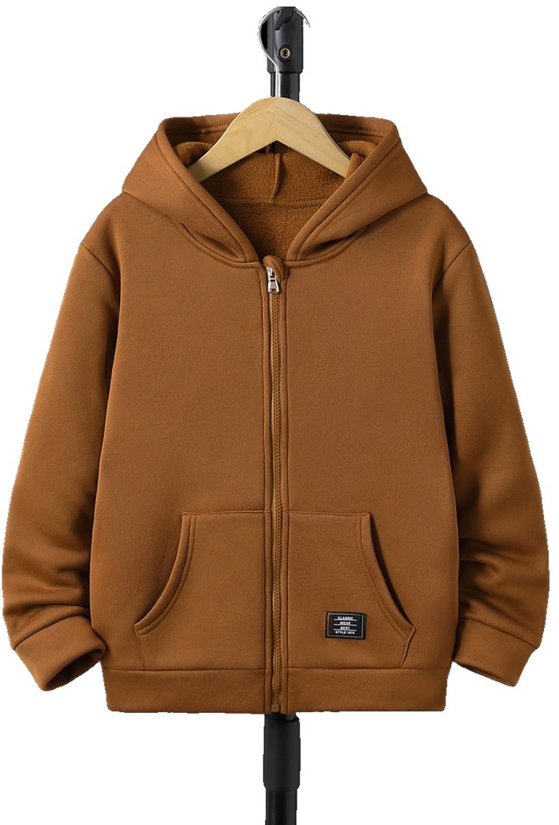 Currero Vest Jongens Met Rits Sweater Jongen Cardigan Gebreid Sweaters Hoodie Warme Trui Lange Mouw 14-15 Jaar Bruin