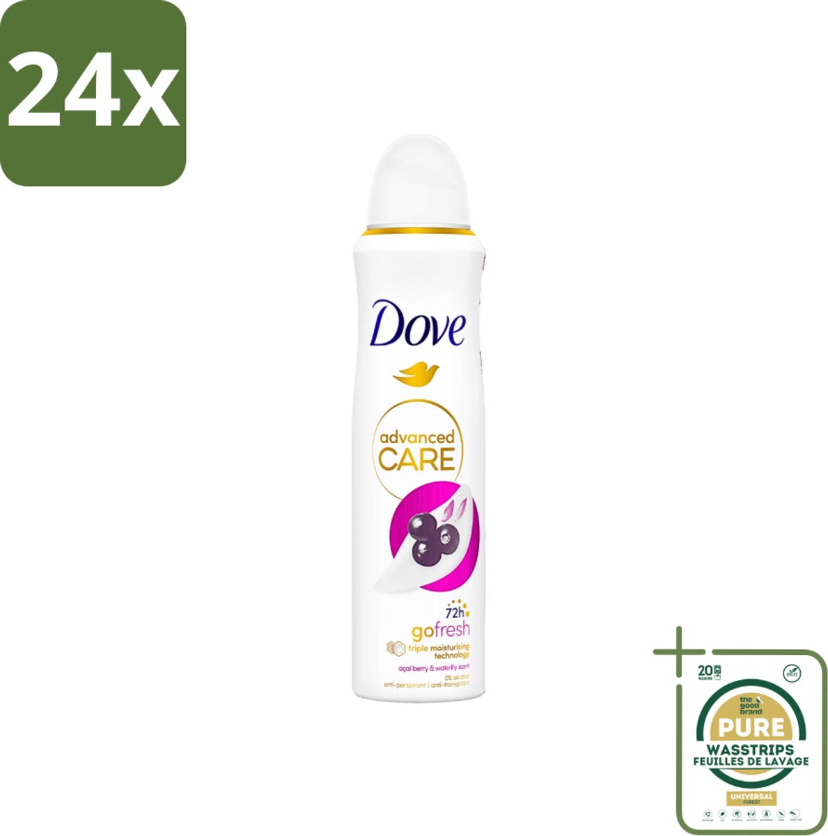 Dove - Deospray - Acai Bes & Waterlelie - 150 ml - Voordeelverpakking - 24 stuks - Waterlelie - Deodorant