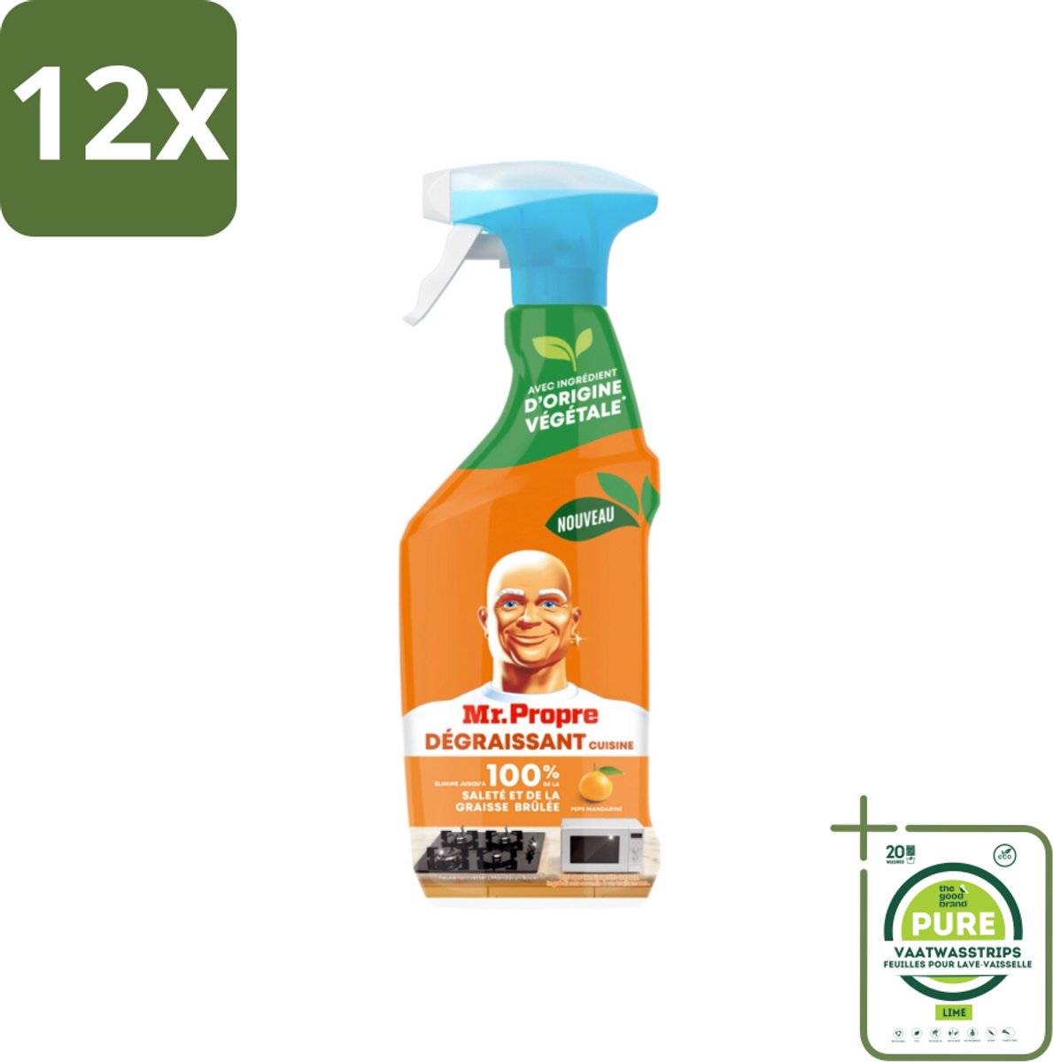 Mr. Proper - Keukenontvetter Spray - Mandarijn - Natuurlijke ingrediënten - 500 ml - Voordeelverpakking - 12 stuks - Keukenontvetter - Ontvetter spray