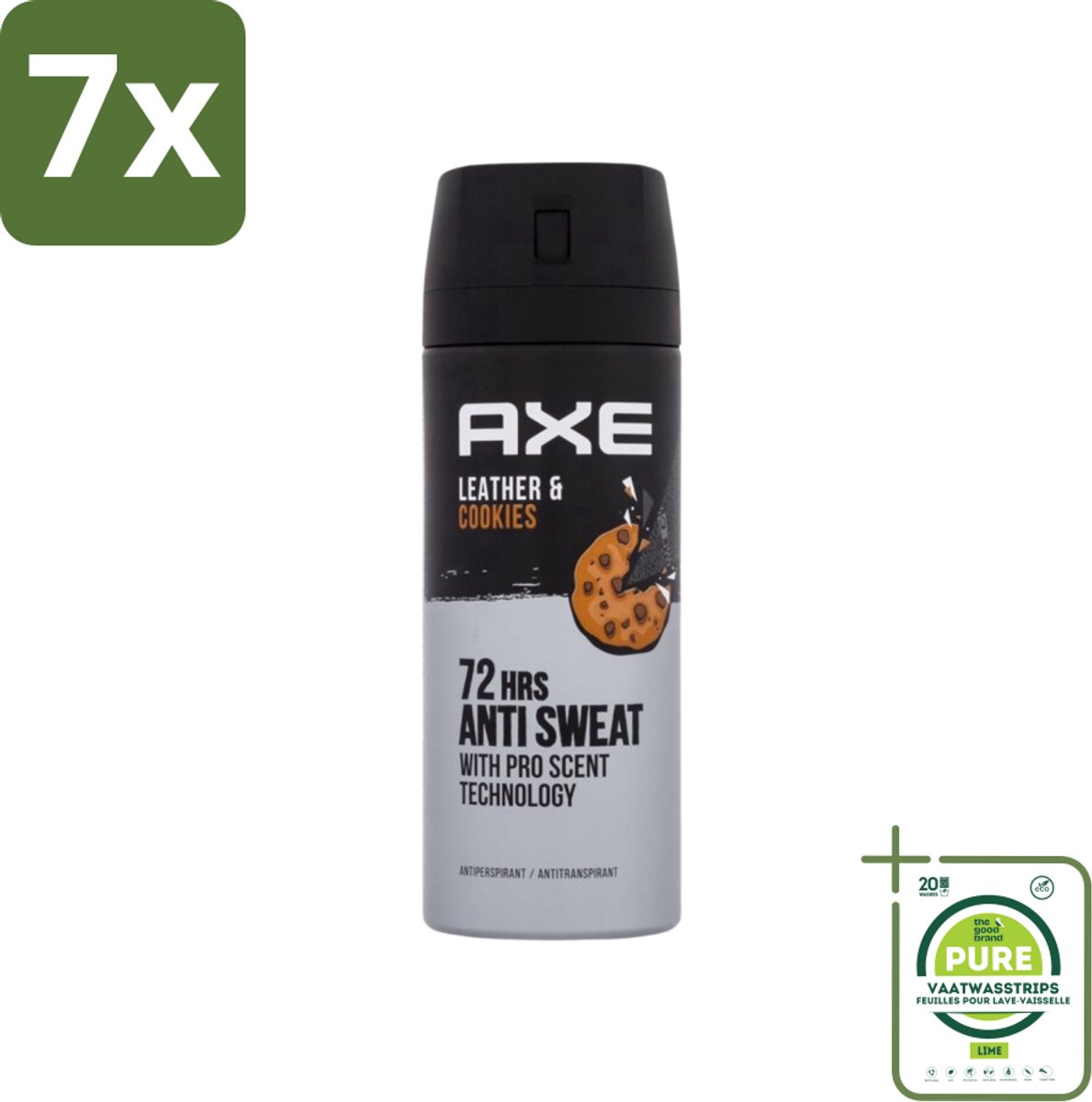7 x Axe - Deodorant Spray - 72hrs Anti Sweat - Leather & Cookies - 150 ml - Grootverpakking - Axe Deodorant - Deodorant Spray - 72 Uur Bescherming - Anti-transpirant - Mannelijke Geur
