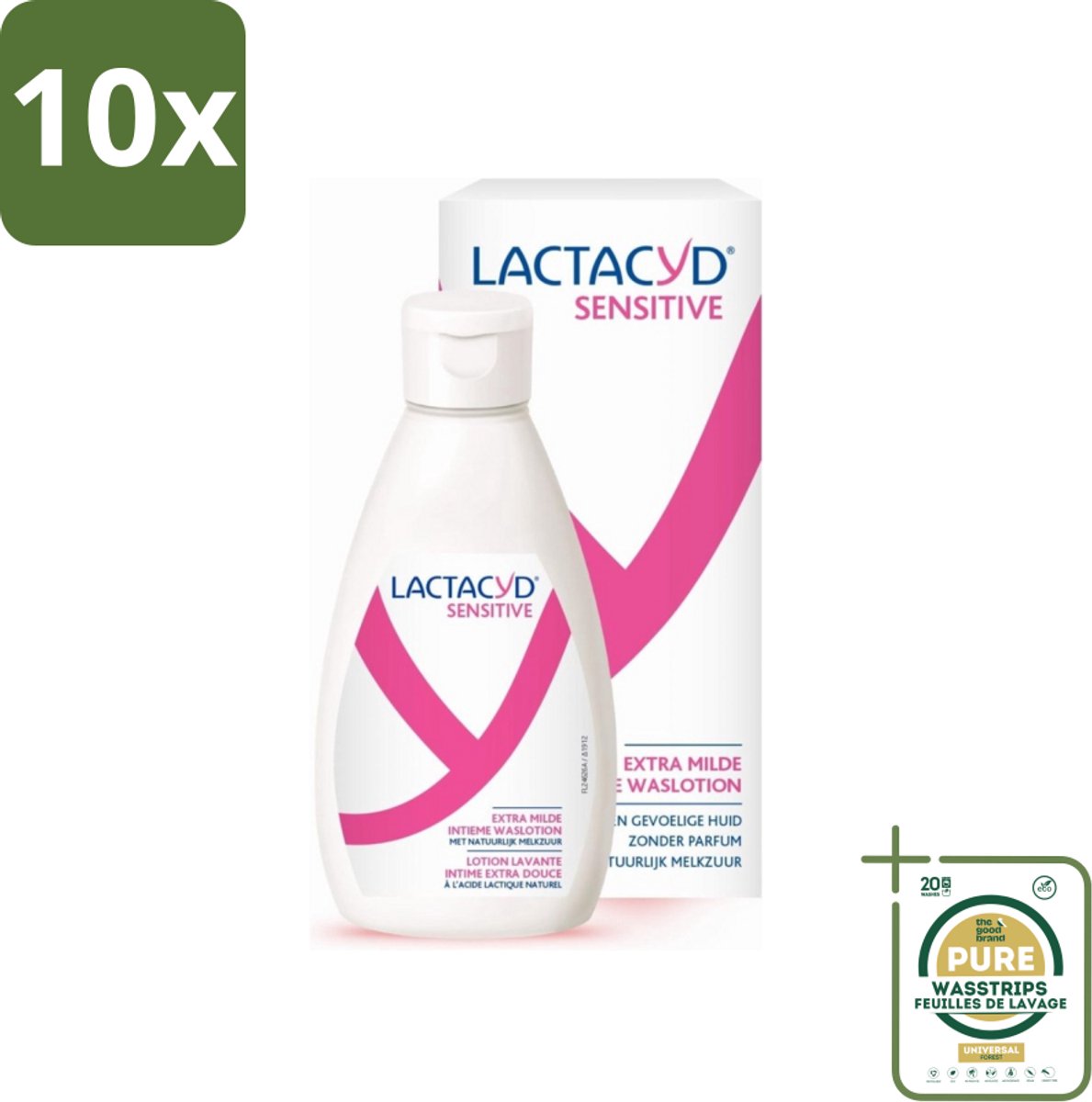 10 x Lactacyd Sensitive - Intieme Waslotion - Extra Gevoelig - Met Natuurlijk Melkzuur - 300 ml - Grootverpakking - Intieme Waslotion - Gevoelige Huid - Melkzuur - Katoenextract - Extra Milde Waslotion