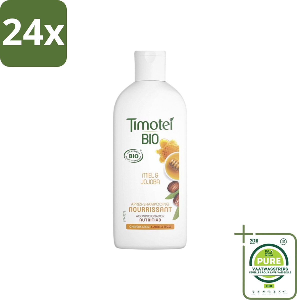 Timotei - Crèmespoeling - Honing & Jojoba - Biologisch - Droog Haar & Droge Hoofdhuid - 250 ml - Voordeelverpakking - 24 stuks - Biologische shampoo - Haarverzorging droog haar