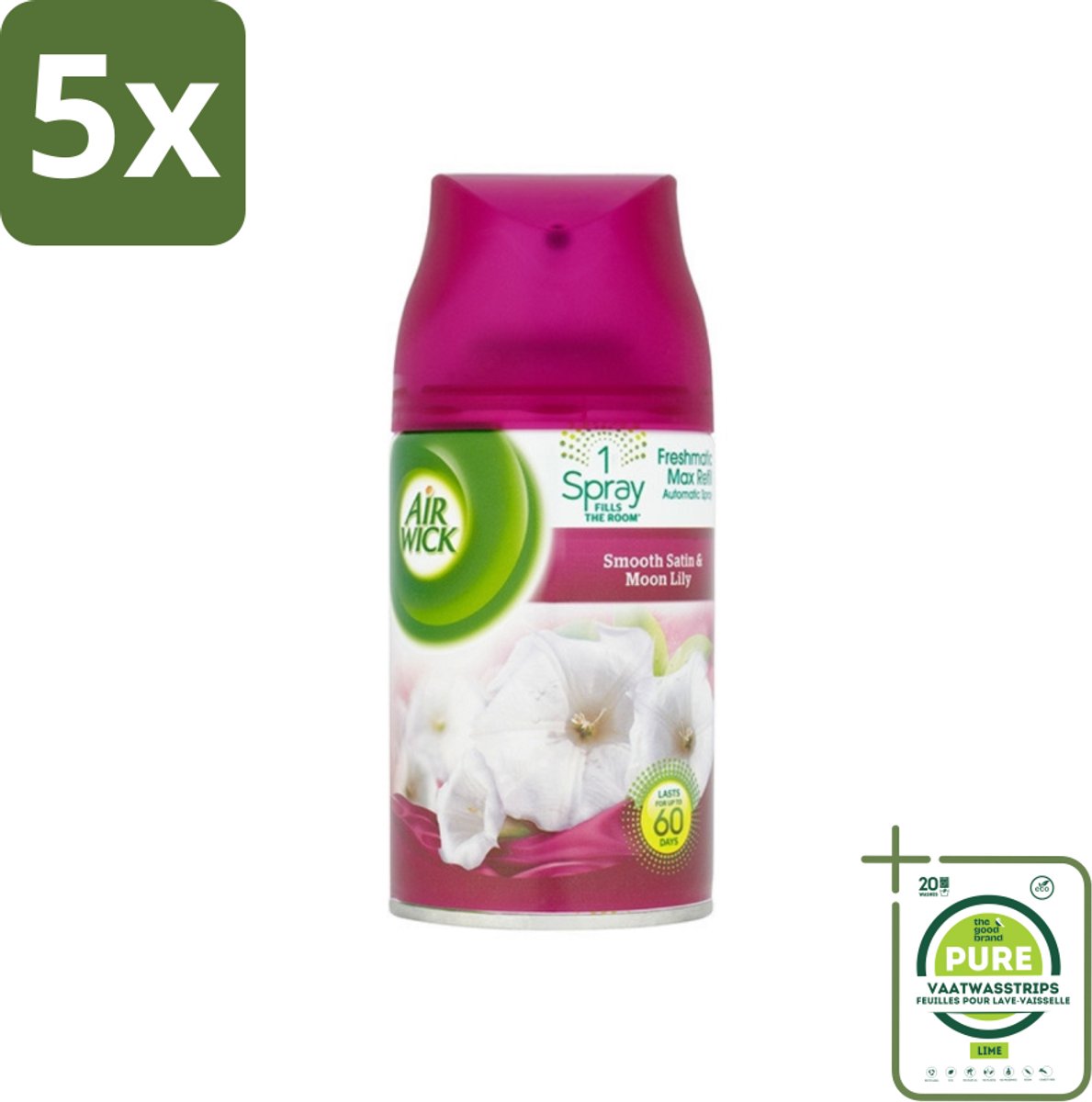 5 x Air Wick Freshmatic - Luchtverfrisser Navulling - Lelie & Satijn - 250ml - Grootverpakking - Luchtverfrisser - Air Wick - Geur - Lelie - Satijn