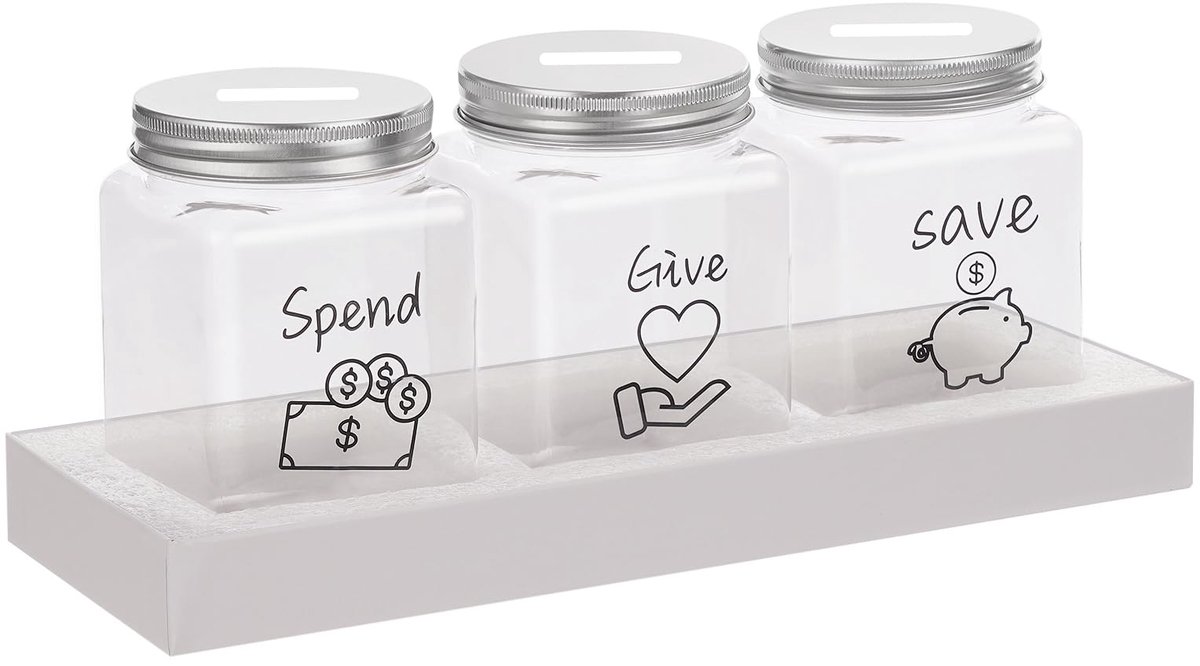 Mczcent Spend Save Give Spaarpot voor Kinderen, Geldmunt Spaarpot Pot voor Kinderen Kind Veilige Geldbewaarder, Leer - ShopVlot