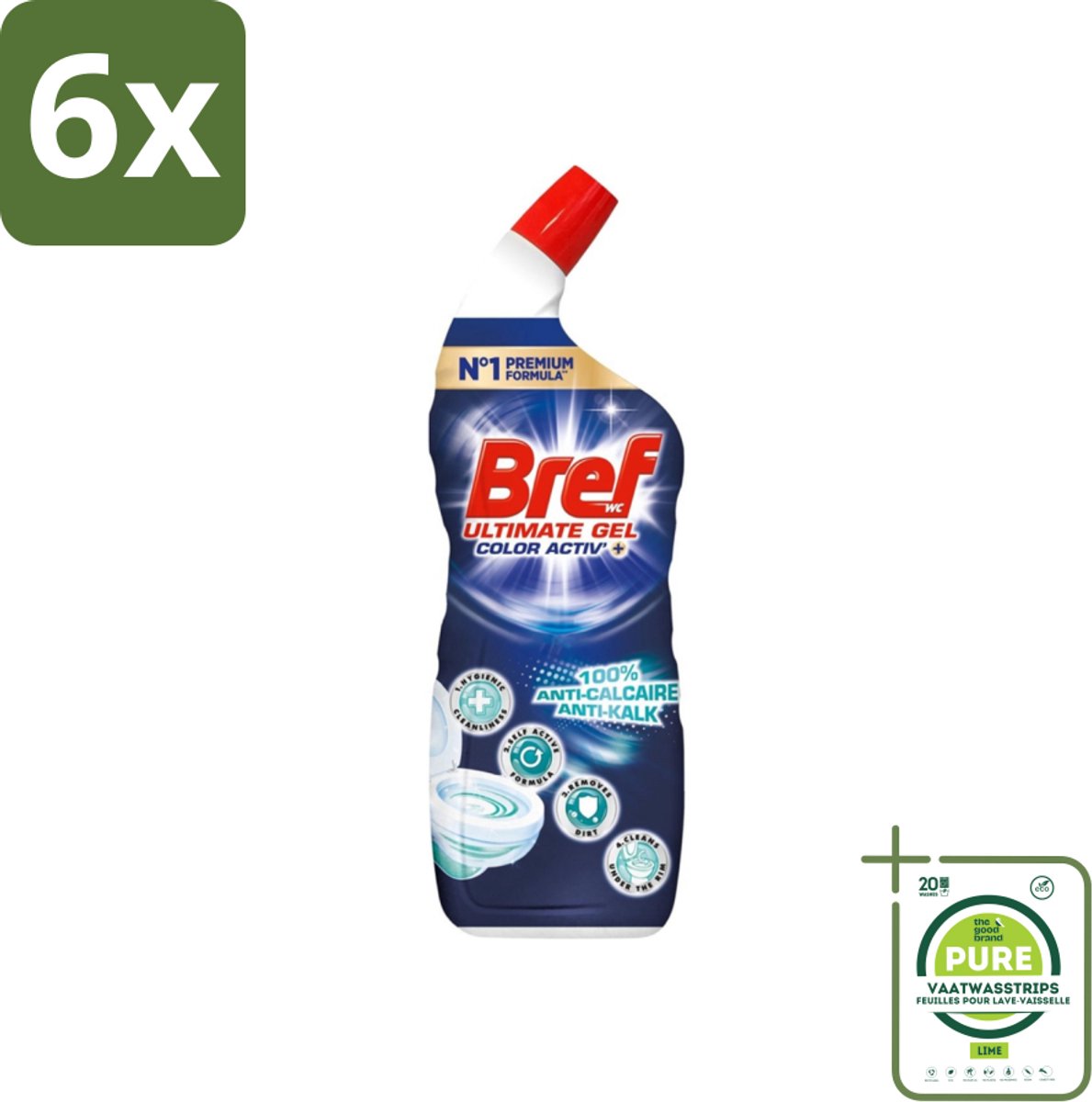 Bref WC - Color Activ+ - Toiletreiniger - Gel - Anti-Kalk - Oceaan - 700 ml - Voordeelverpakking - 6 stuks - Toilet schoonmaak - Wc reiniger